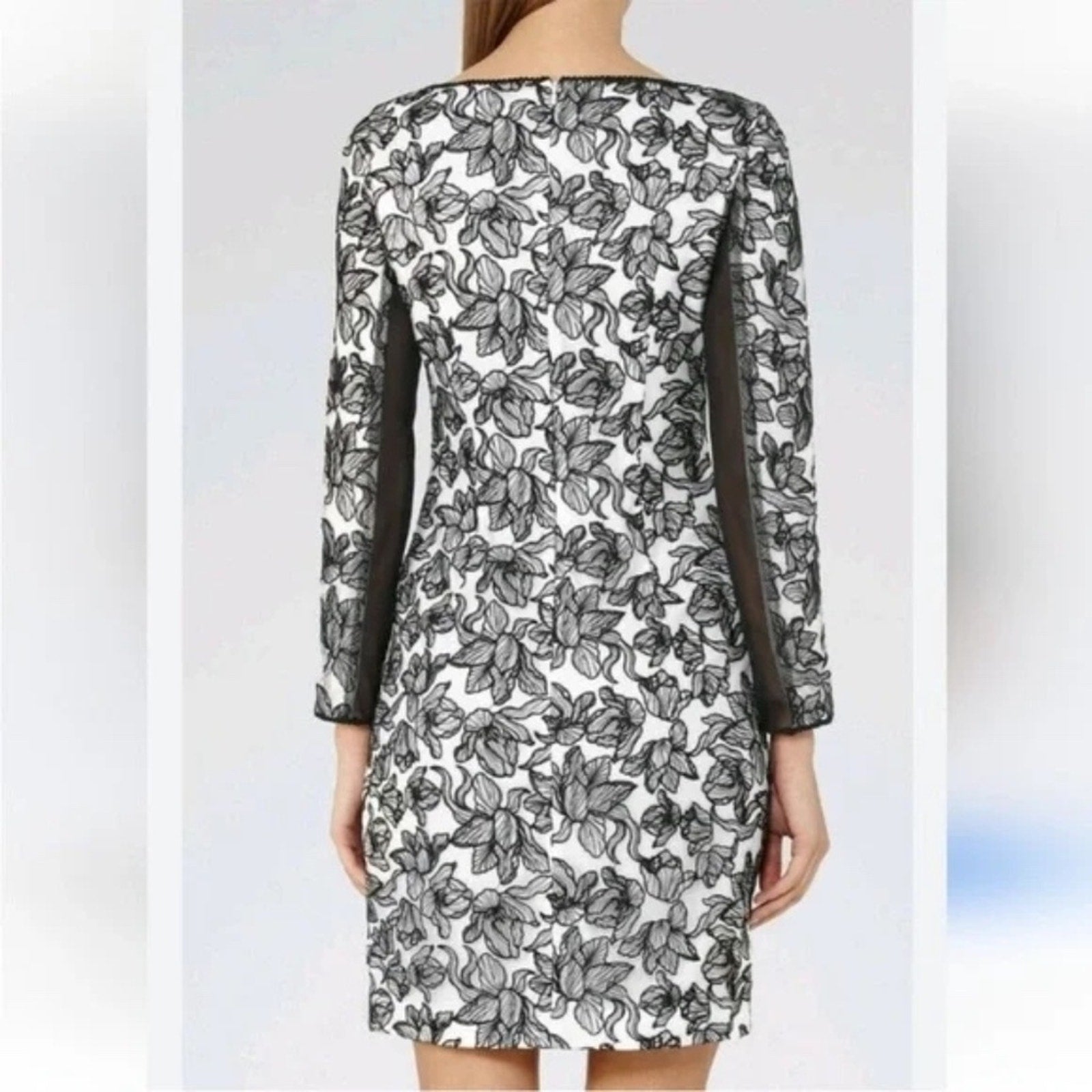 Reiss Black and White Floral Celia Dress Embroidered - size 2