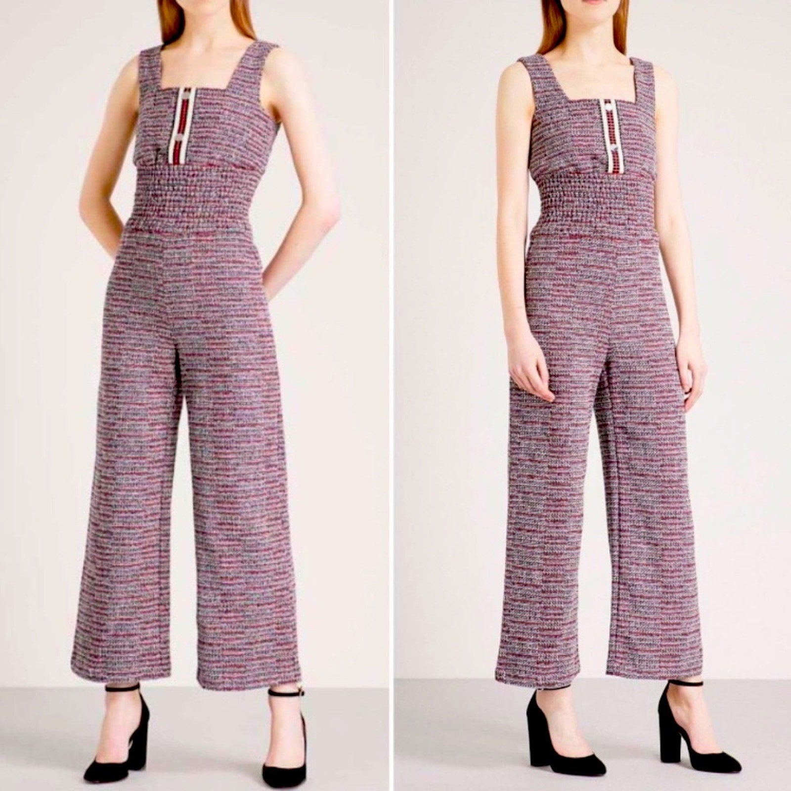Maje Patelle Maroon Tweed Jacquard Jumpsuit- 38 (6)