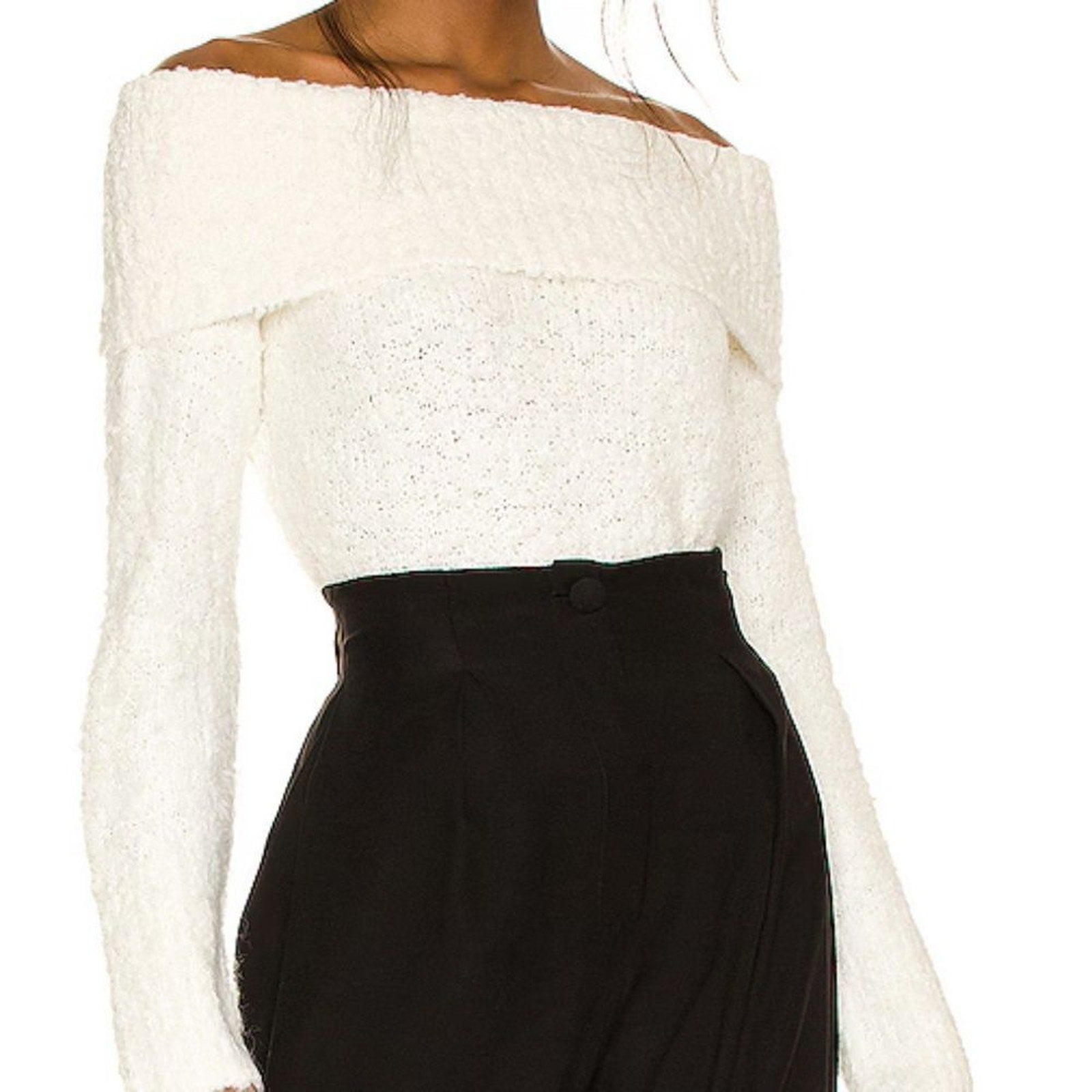 NEW CINQ A SEPT LEYA WOOL BLEND OFF THE SHOULDER PULLOVER SWEATER - size M