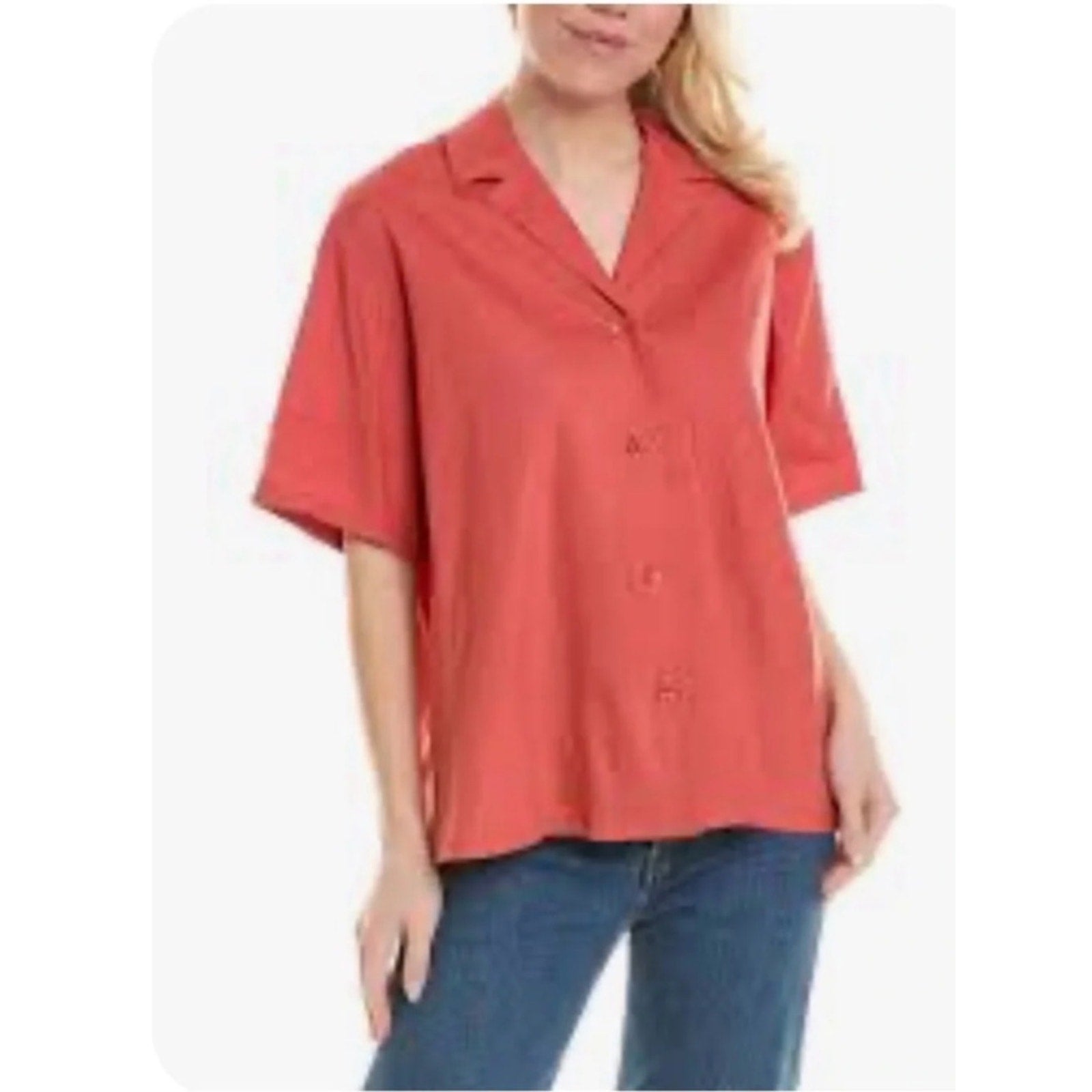 Rebecca Taylor Linen-Blend Cabana Shirt In Orange - size M