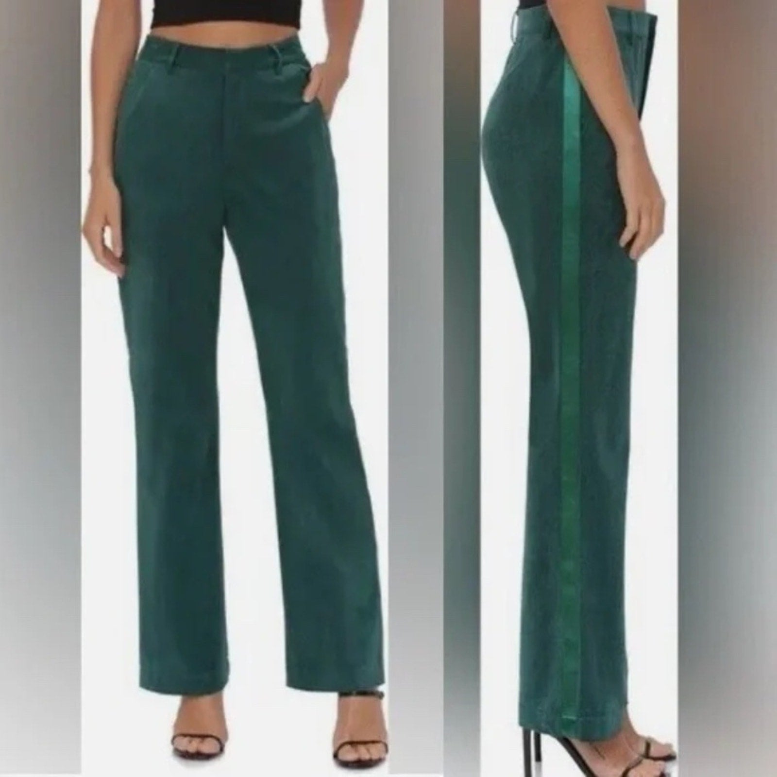 NWT Avec Les Filles Faux Suede Tuxedo Pants Green Straight Leg - size 6