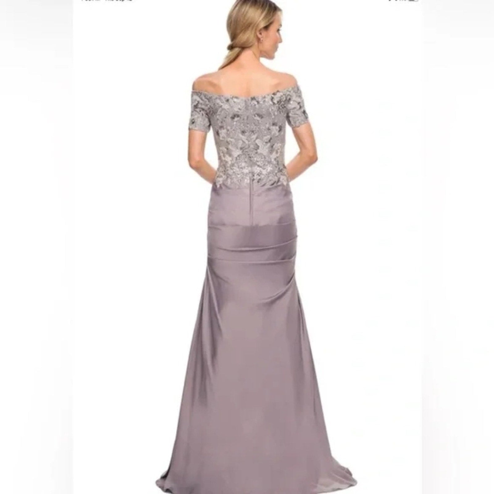 La Femme 30045 - Off-Shoulder Embroidered Gown in platinum - size 2