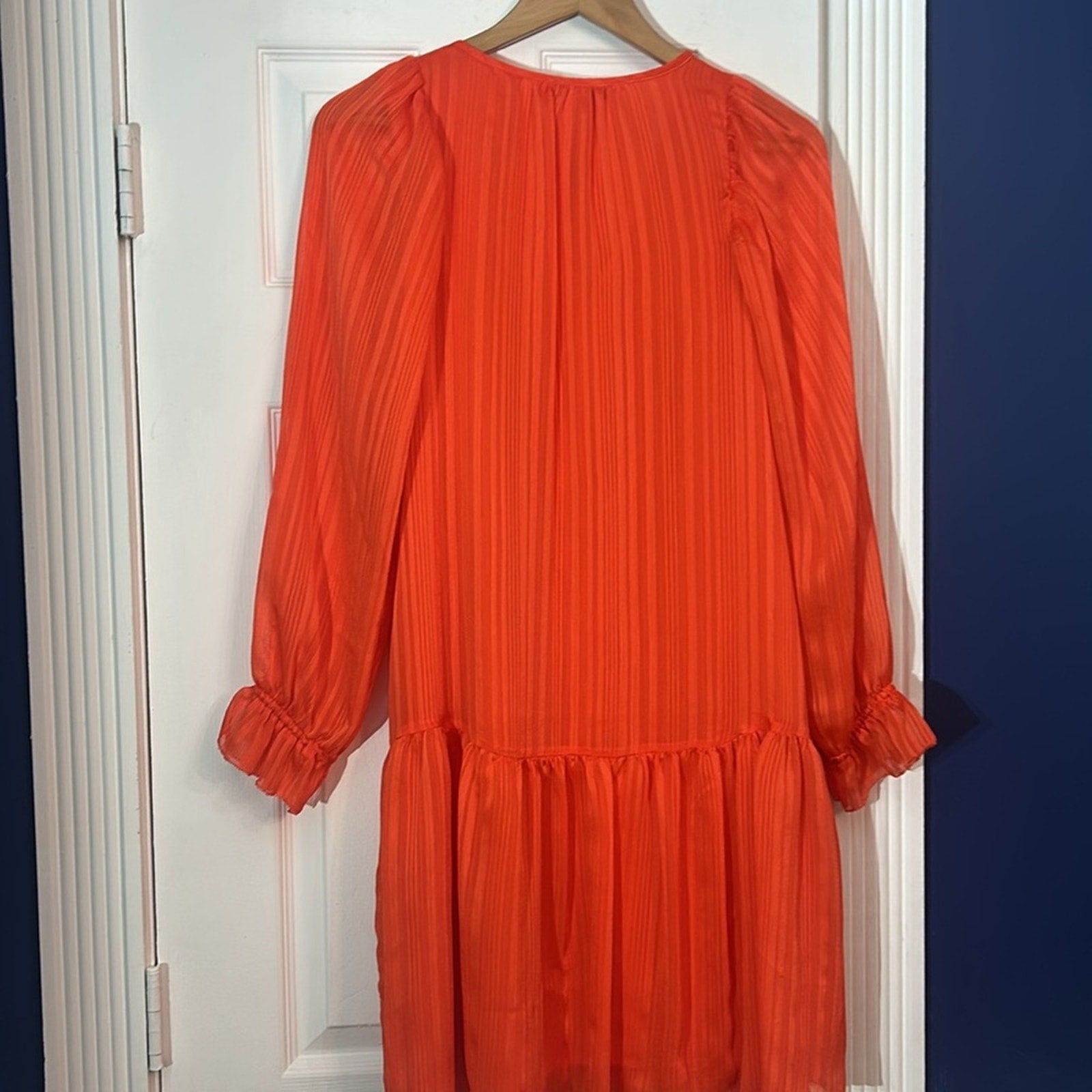 Elizabeth & James Orange Pintuck Bib Long Sleeve Dress - size small