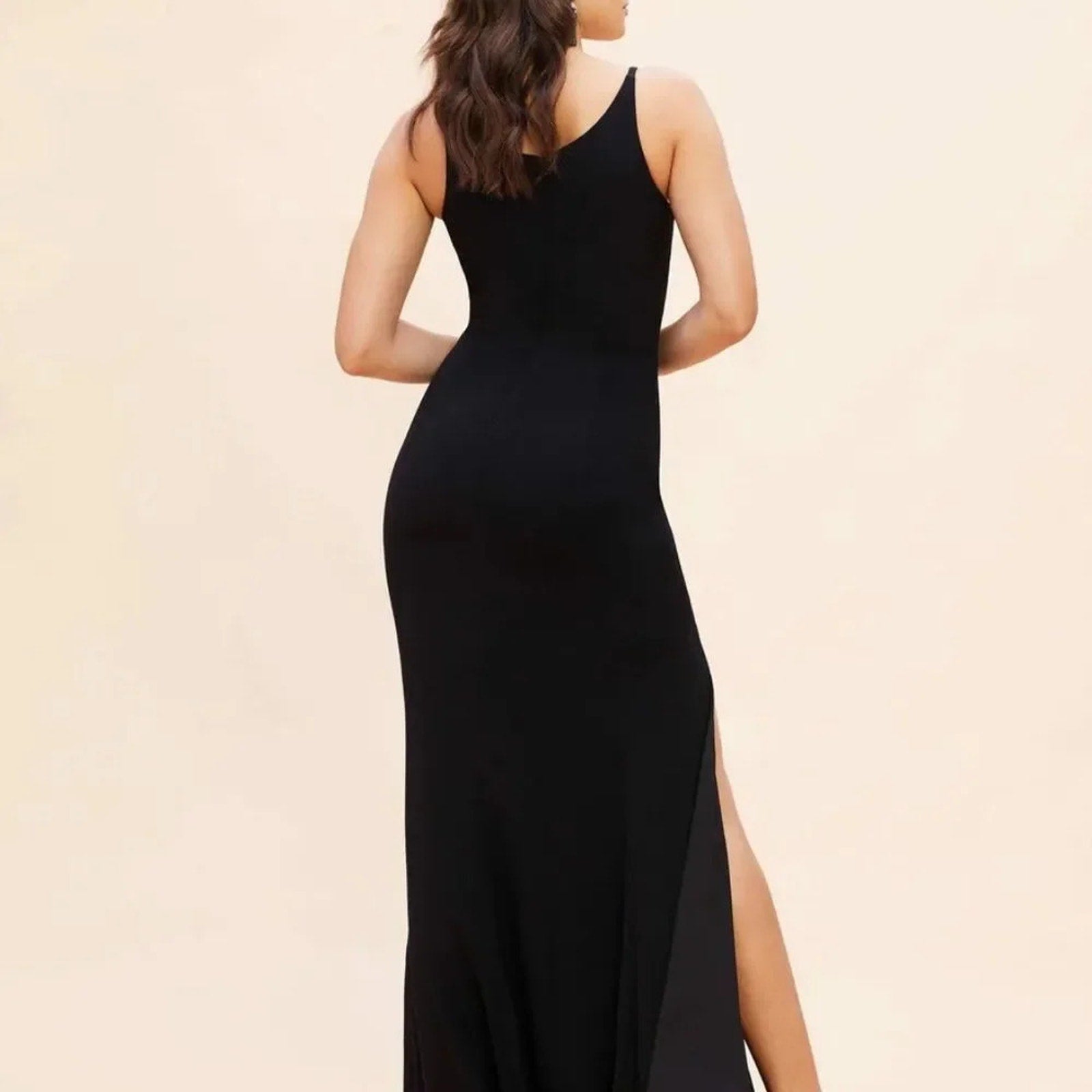 DRESS THE POPULATION Iris Slit Crepe GOWN DRESS Black- Size XXL