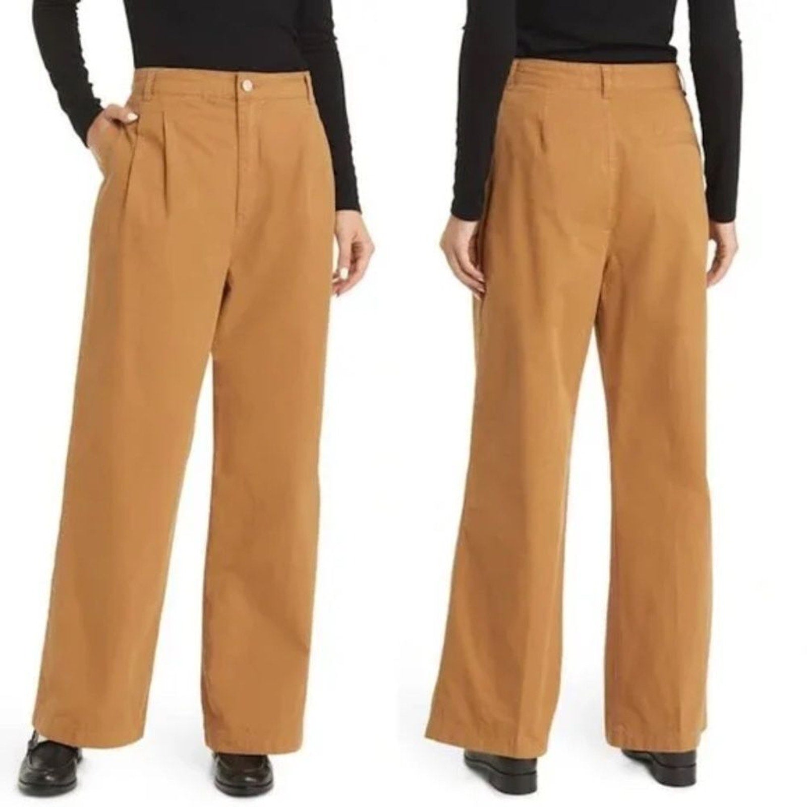 NWT FRAME Pleat Front Wide Leg Chinos In Camel - size 28