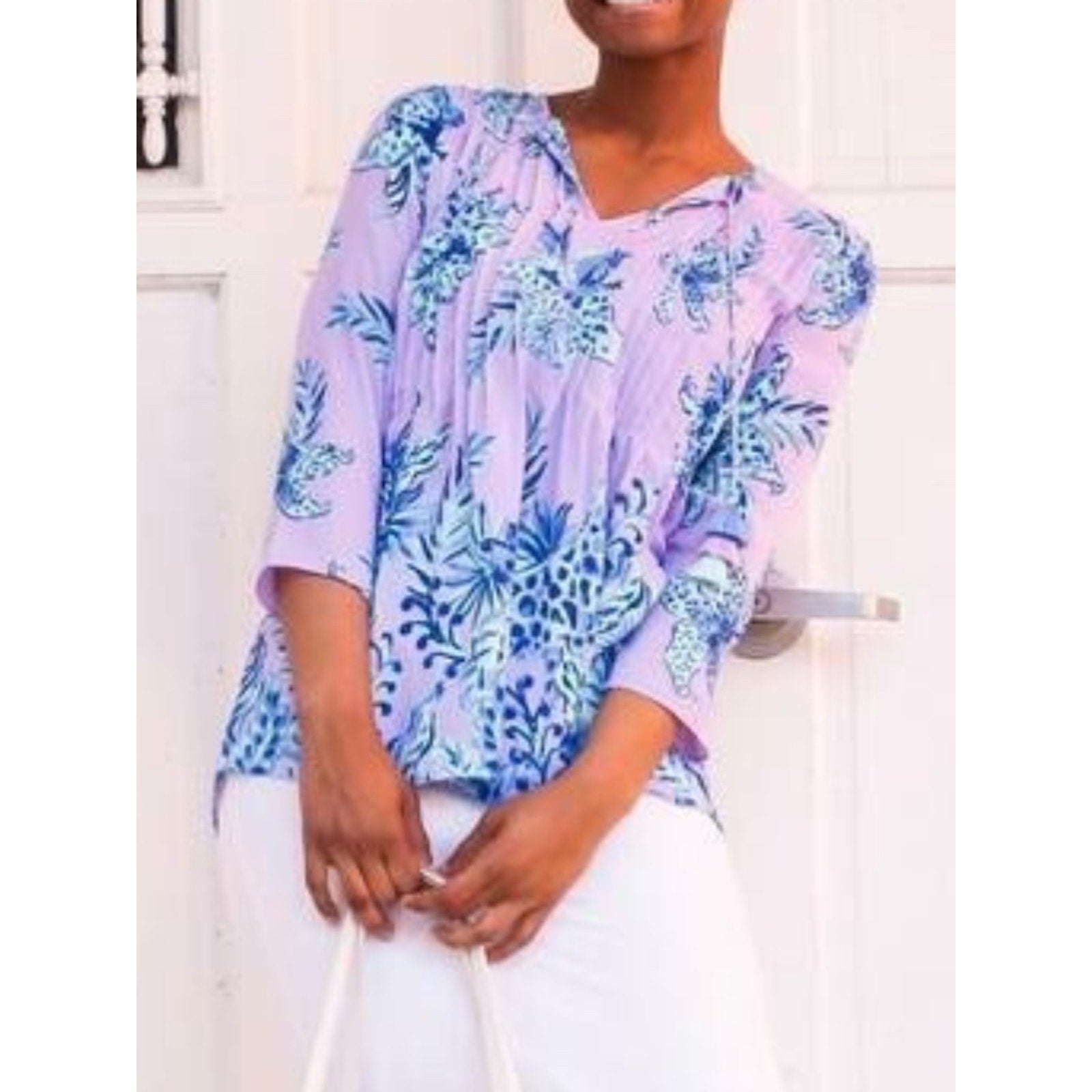 Lilly Pulitzer Marilina Tunic Blouse Top in Light Lilac Verbena Jungle Path -XS