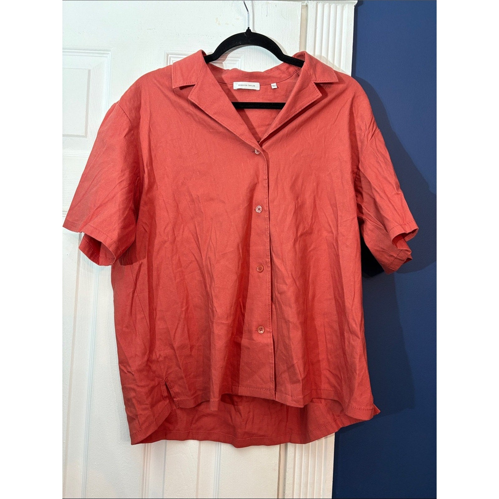 Rebecca Taylor Linen-Blend Cabana Shirt In Orange - size M