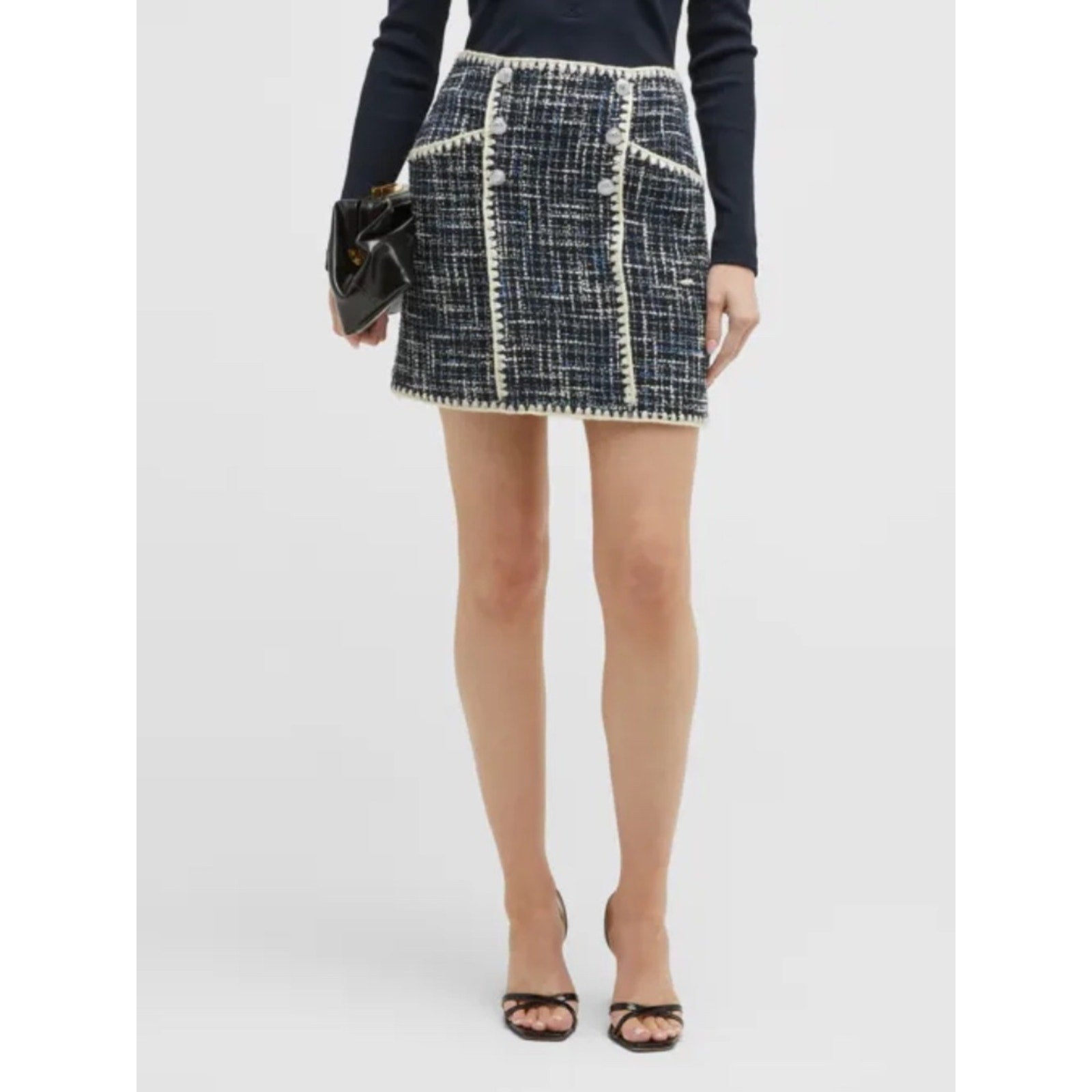 Veronica Beard Medford Button-Embellished Cotton-Blend Tweed Mini Skirt - 8