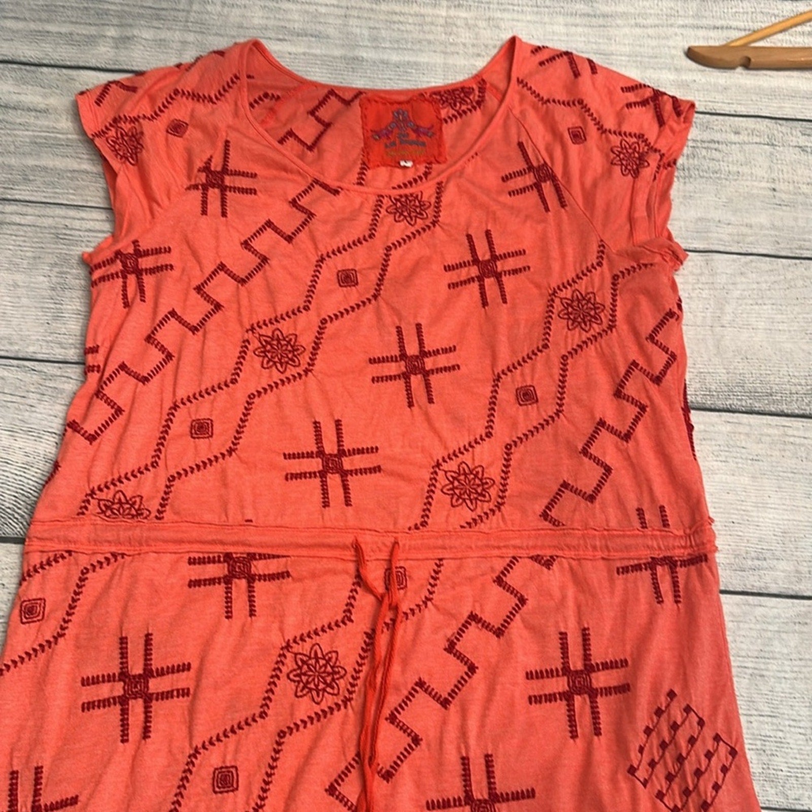 Johnny Was dark coral pink geometric embroidered dress - size large