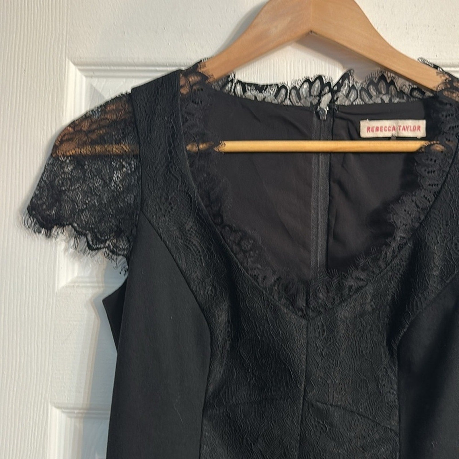 Rebecca Taylor Black Wool Blend Sheath Dress Lace Embellishments - Size 2