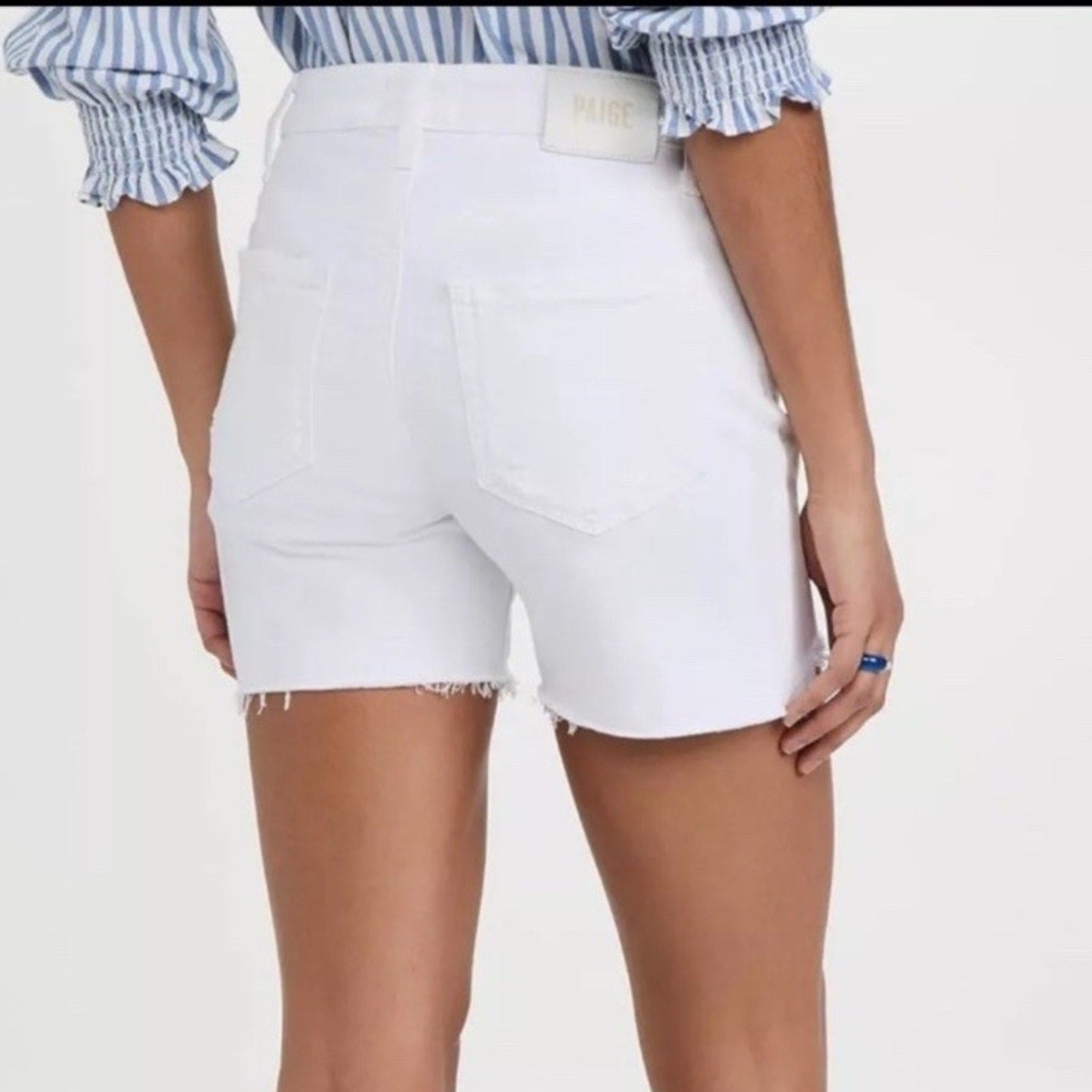 PAIGE Sarah Longline Shorts Raw Hem Destructed Distressed Wild White - size 29