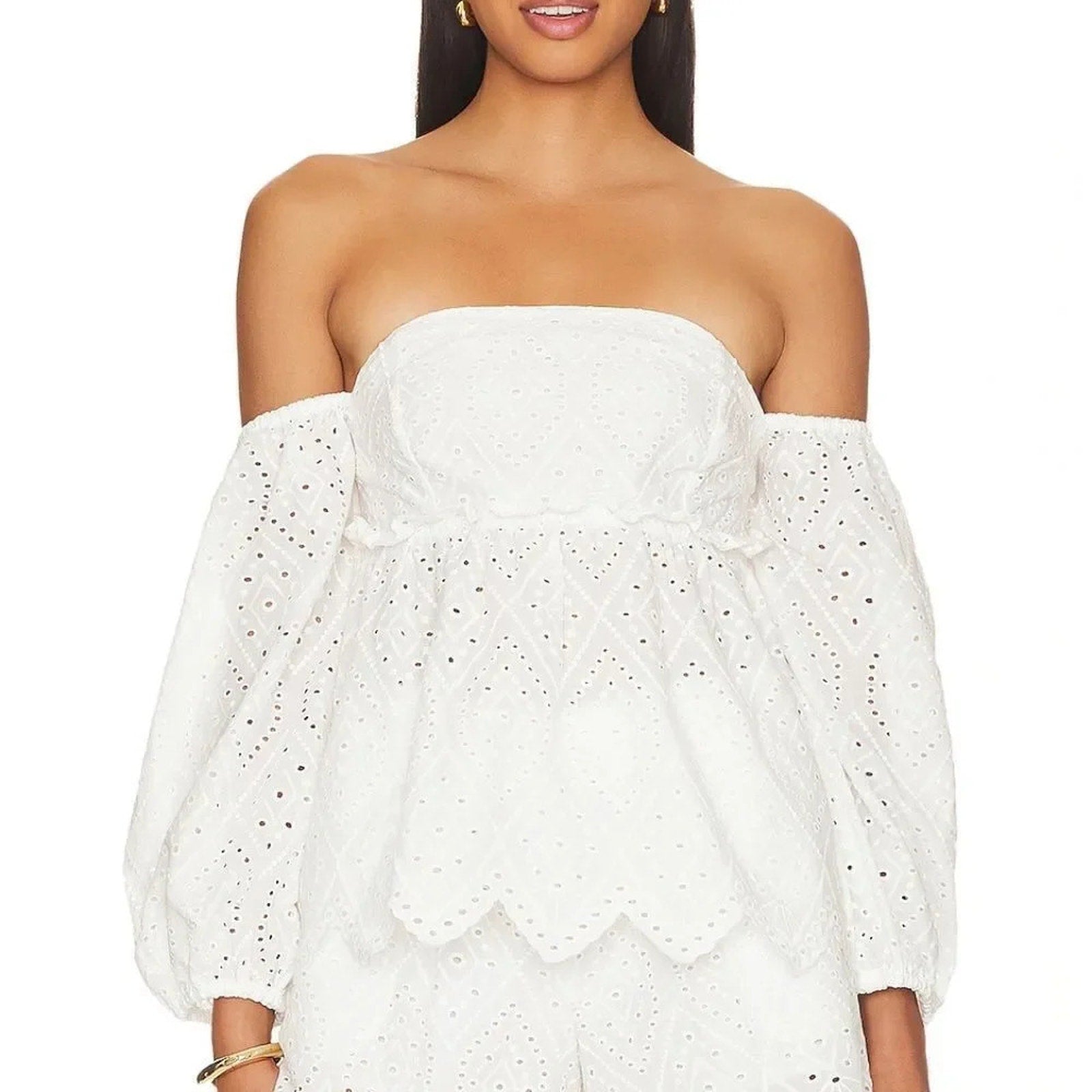 NEW Misa Los Angeles Sera Top in White Eyelet - size Large