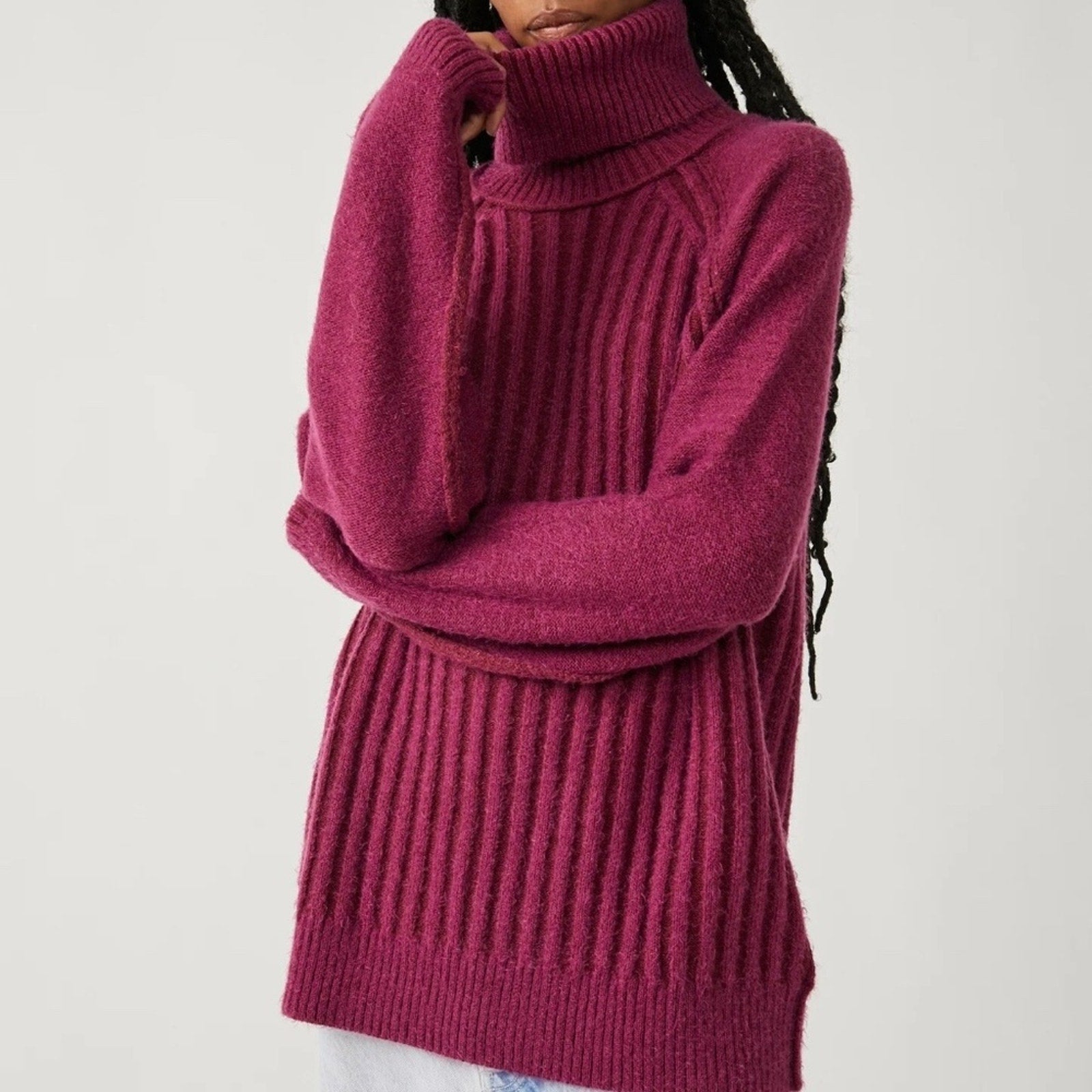 NWT Free People Big City Turtleneck Sweater Mulberry - size M