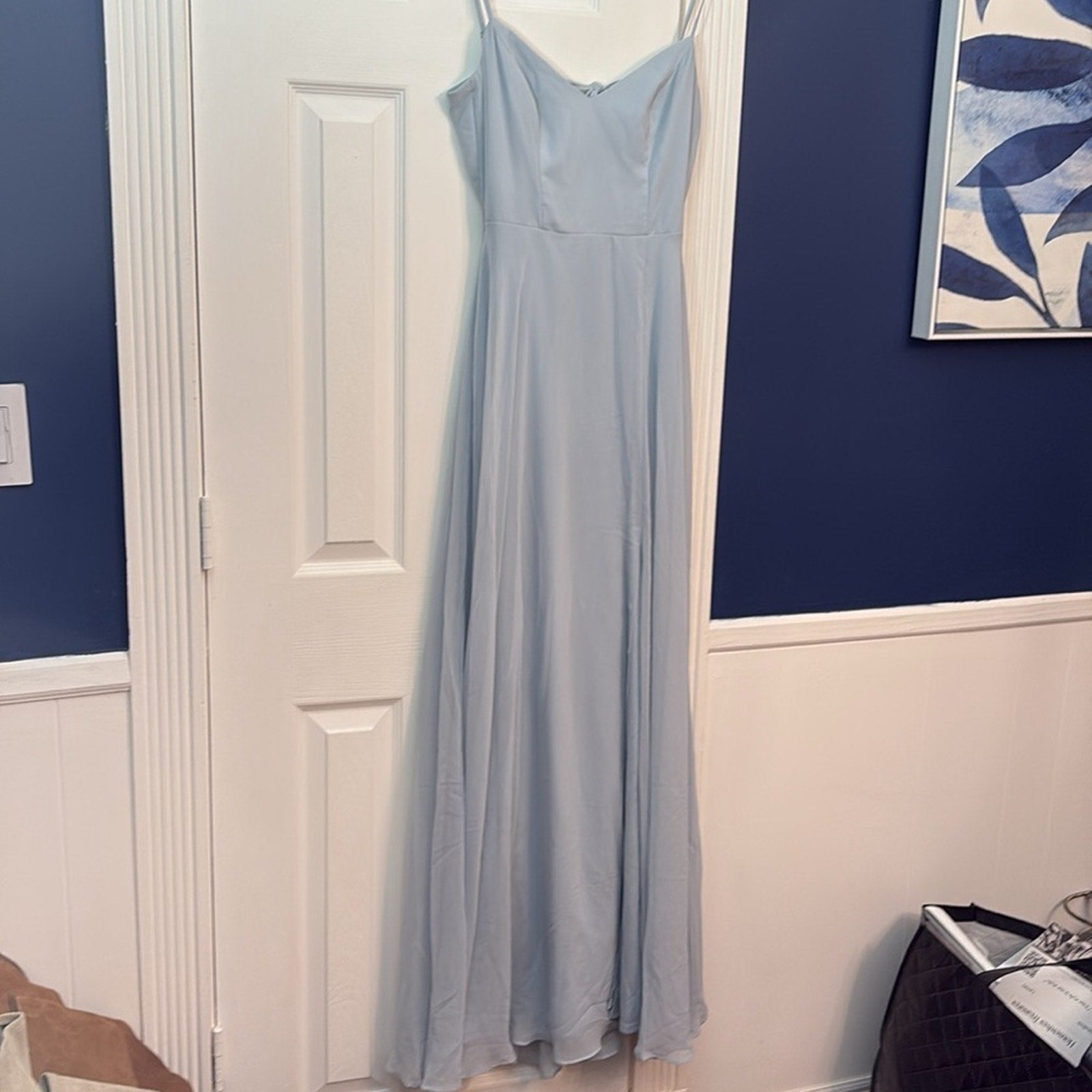 NWT After Six Tie Back Cutout Maxi Dress With Front Slit in Sky Blue - size 2