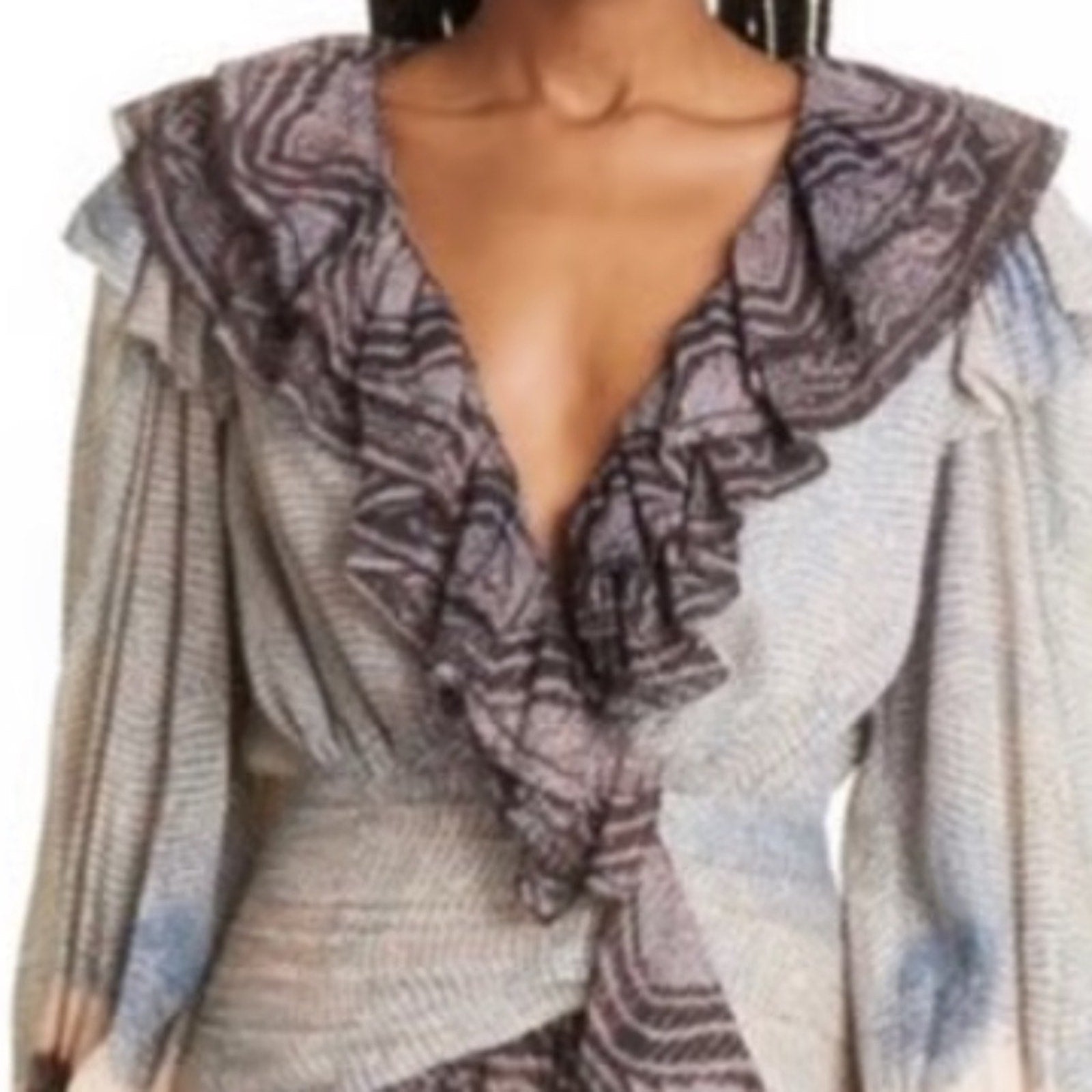 NWT Ulla Johnson Sara Moonstone Metallic Lurex Long Sleeve Ruffled Dress - 12