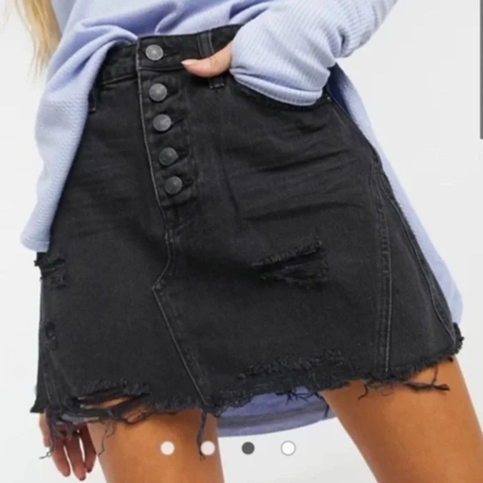 WE THE FREE Black Distressed Denim Mini Skirt - Button-Fly Closure - size 29