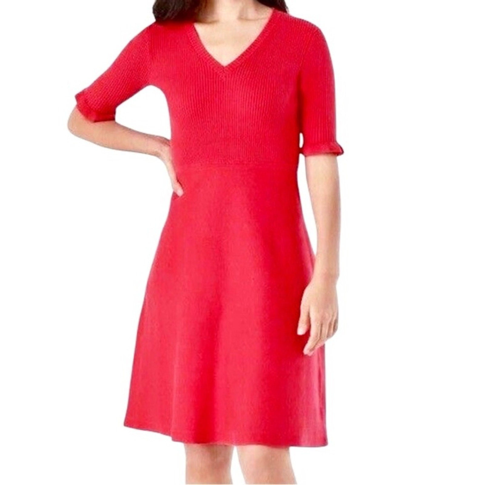 KATE SPADE Bright Rose Pink V Neck Sweater Dress - size small