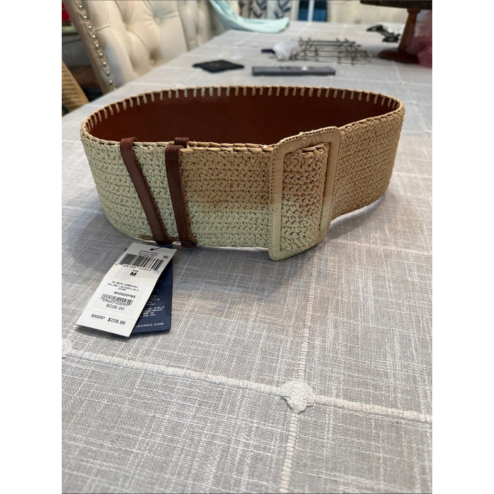 NWT Polo Ralph Lauren Raffia Reversible Belt - M 🌟