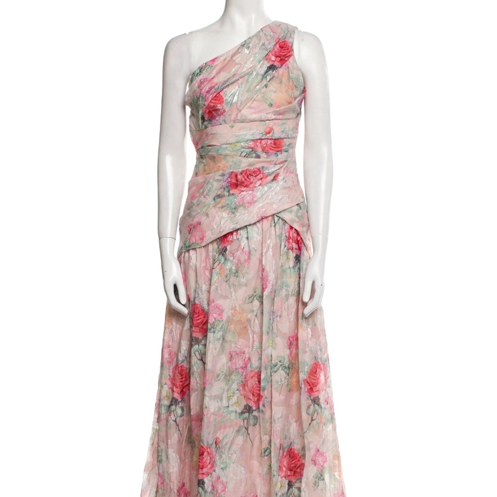 Aidan Mattox One-Shoulder Rose‎ Jacquard Front Slit -size 6