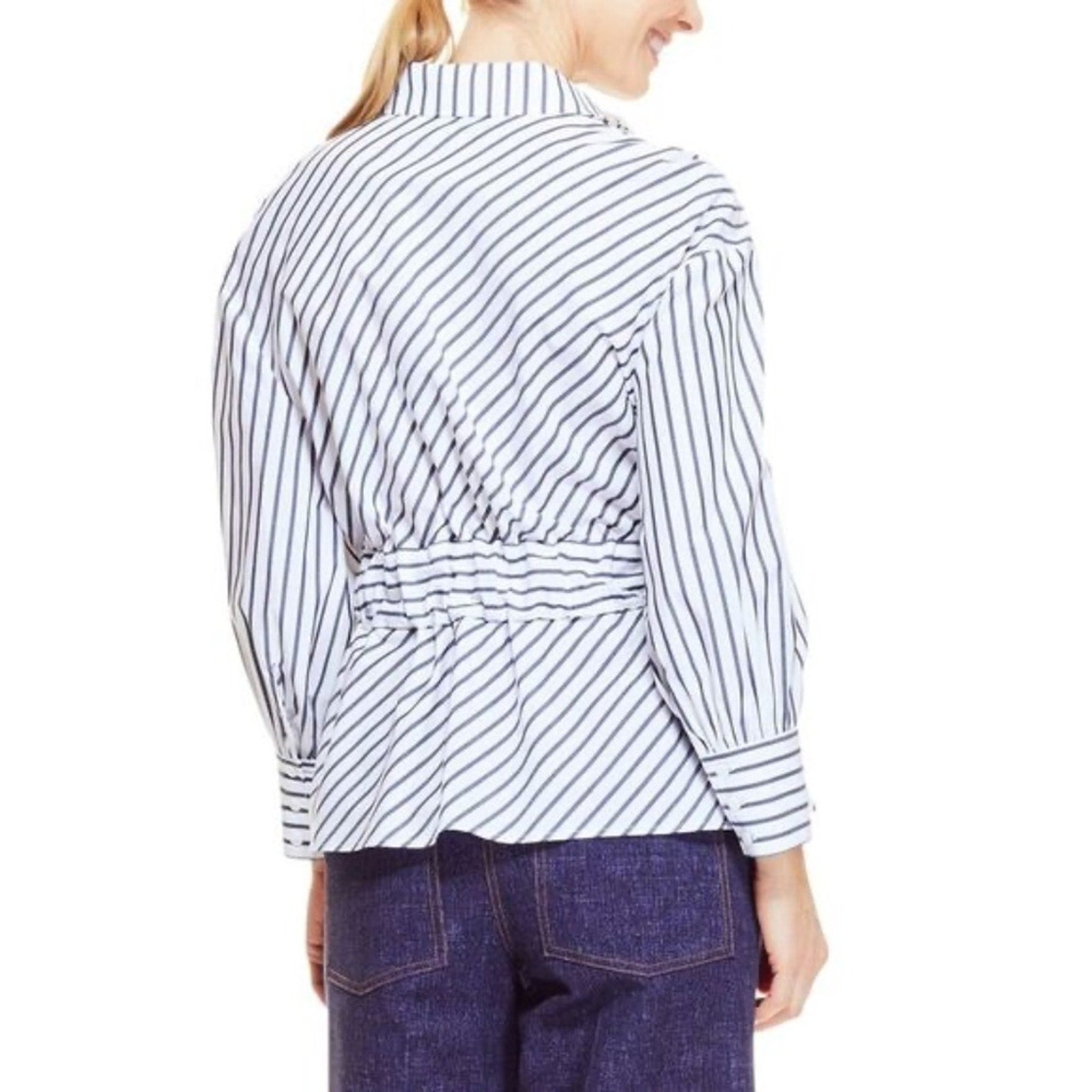Pearl By Lela Rose Womens Poplin Full Sleeve Belted Top - size small