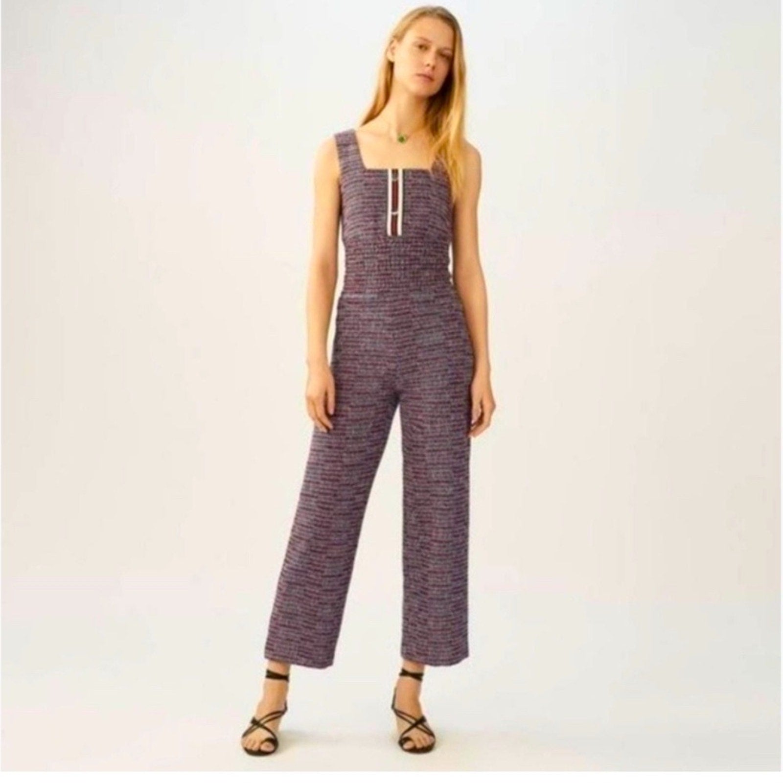 Maje Patelle Maroon Tweed Jacquard Jumpsuit- 38 (6)