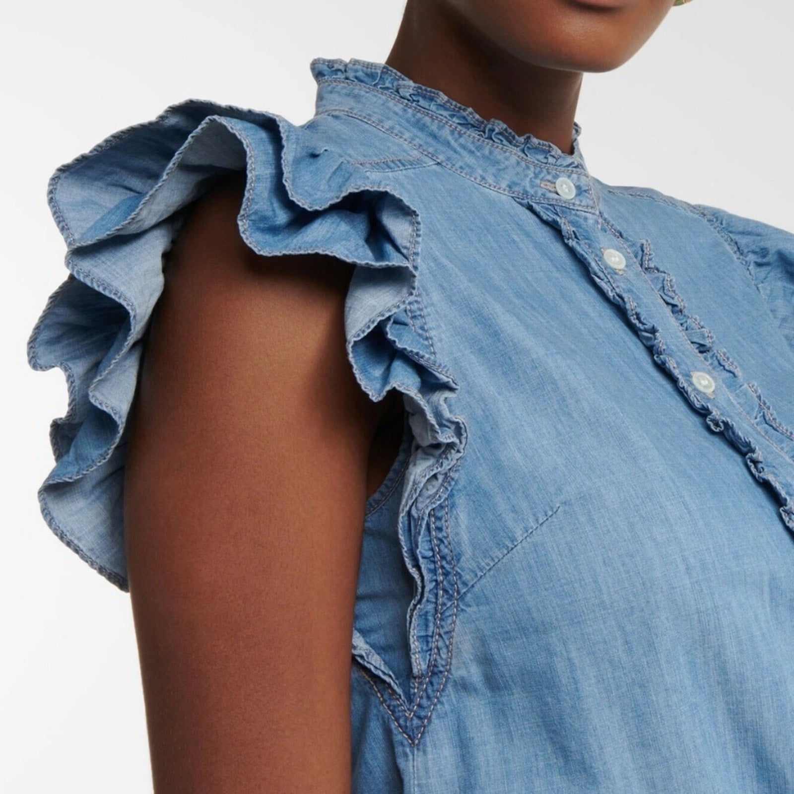 Veronica Beard Tenille ruffle-trimmed denim top - size XS