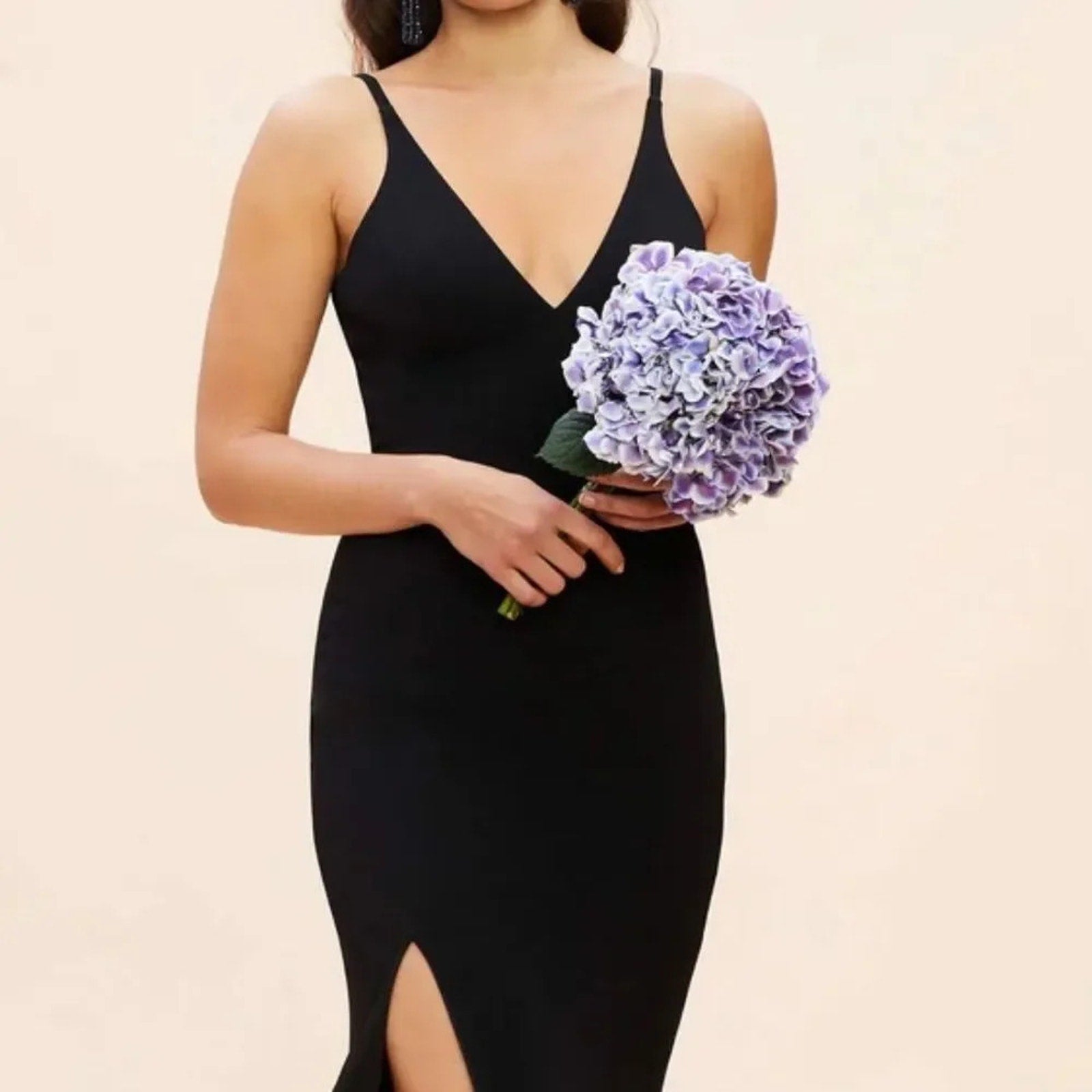 DRESS THE POPULATION Iris Slit Crepe GOWN DRESS Black- Size XXL