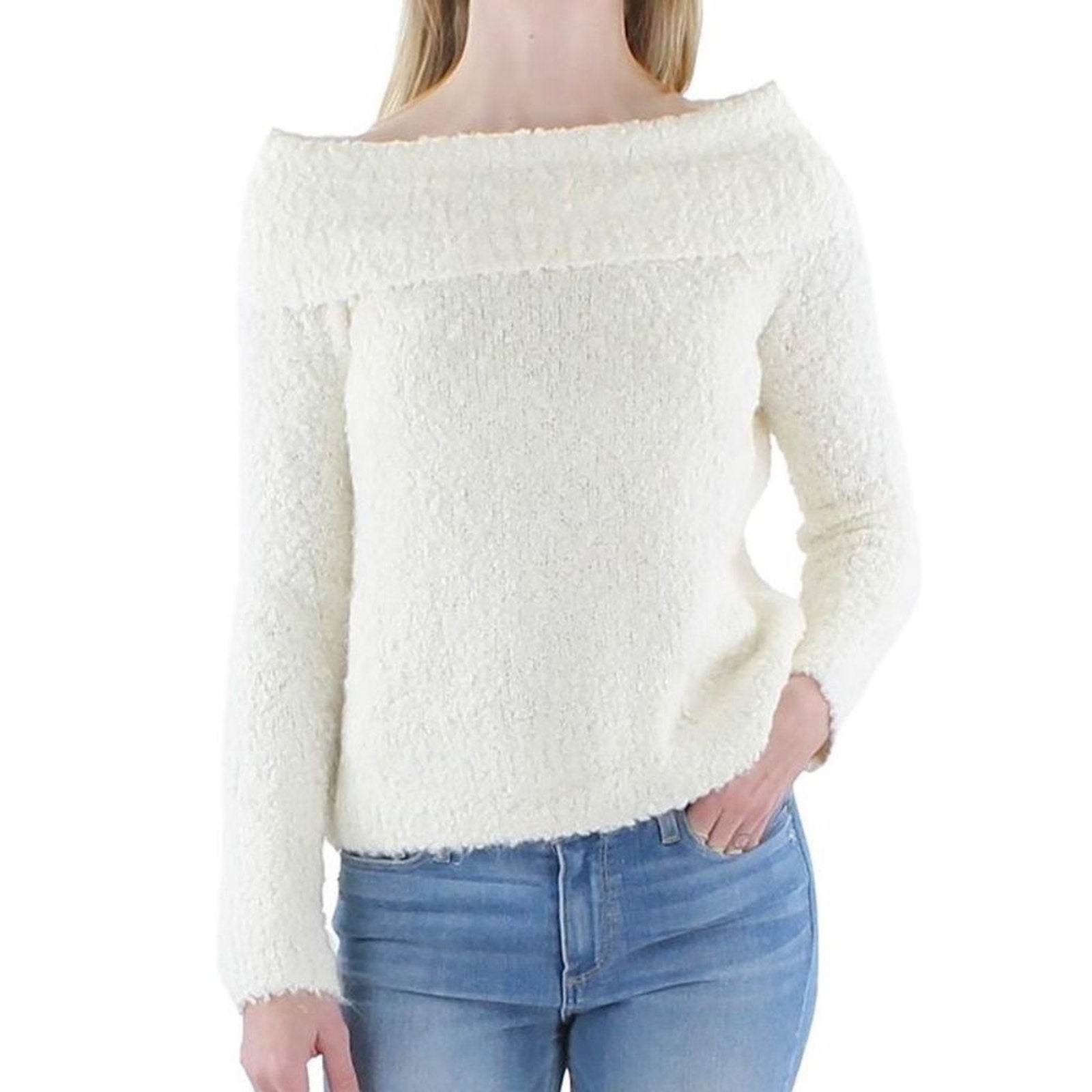 NEW CINQ A SEPT LEYA WOOL BLEND OFF THE SHOULDER PULLOVER SWEATER - size M
