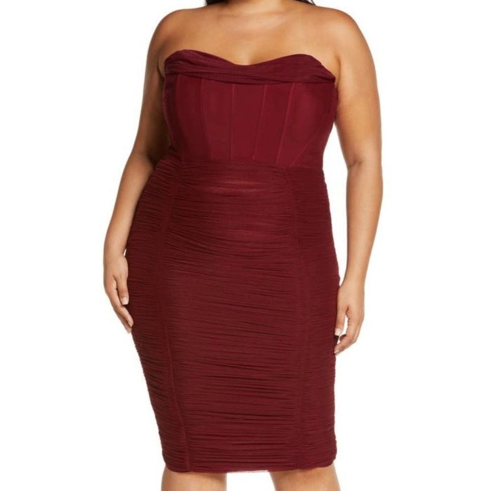 NWT Lavish Alice MESH CORSET STRAPLESS MIDI DRESS IN BURGUNDY - size 16