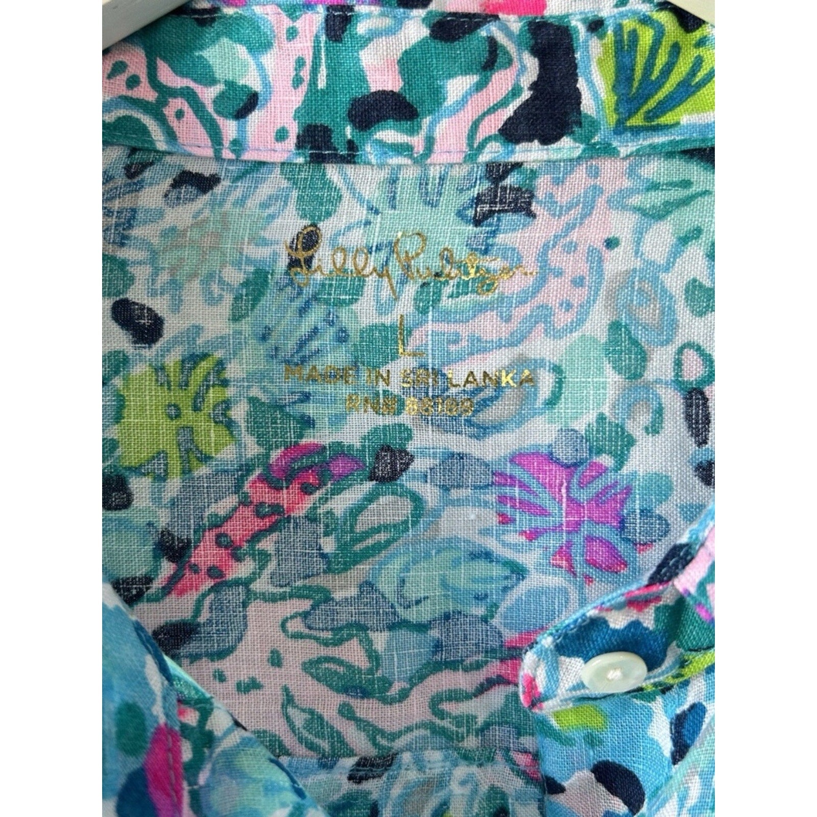 Lilly Pulitzer Sea View Linen Button Down Top Blue Multi Dive Bar - Large 🌟