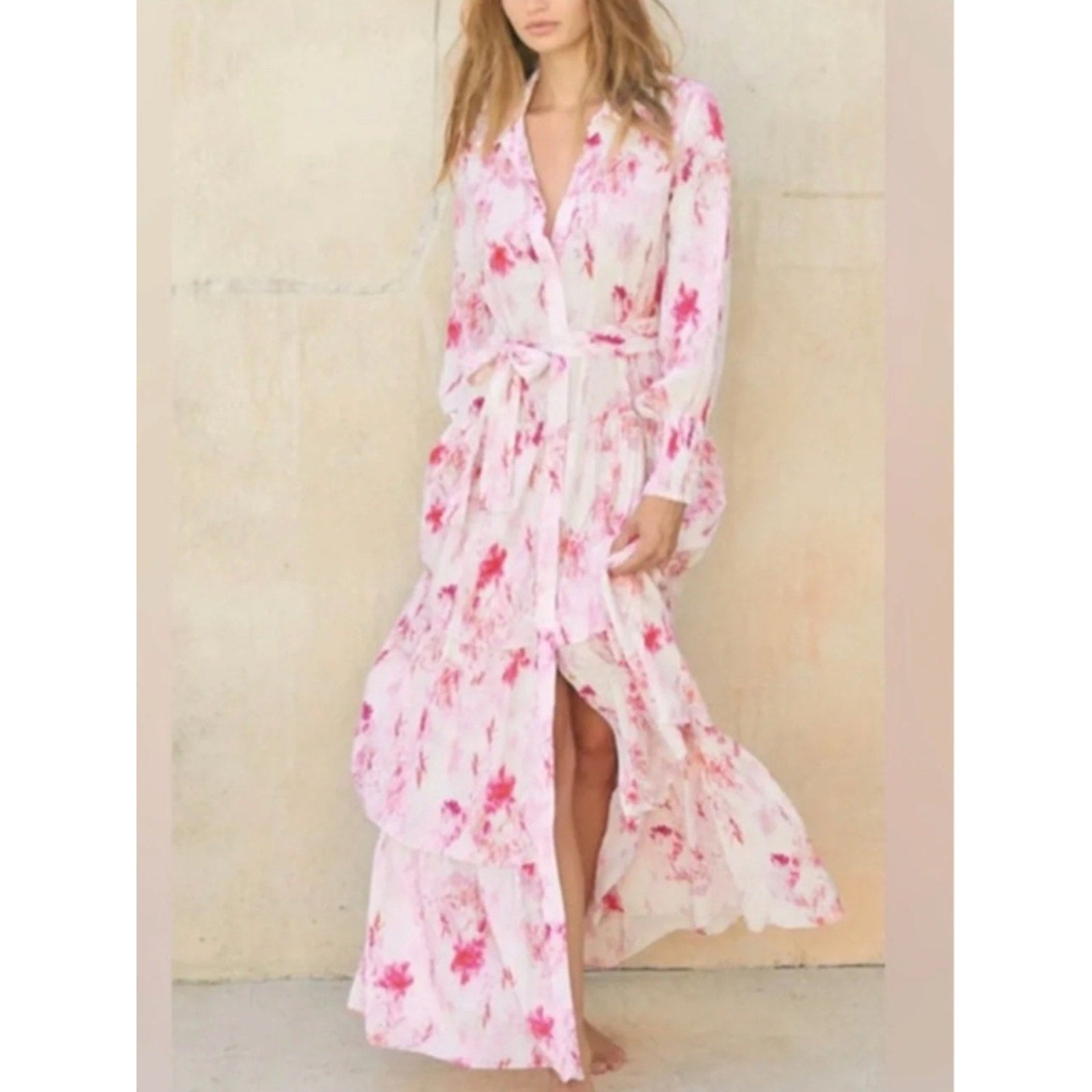 Misa Los Angeles Abigail Pink Watercolor Maxi Dress - XS 🌟