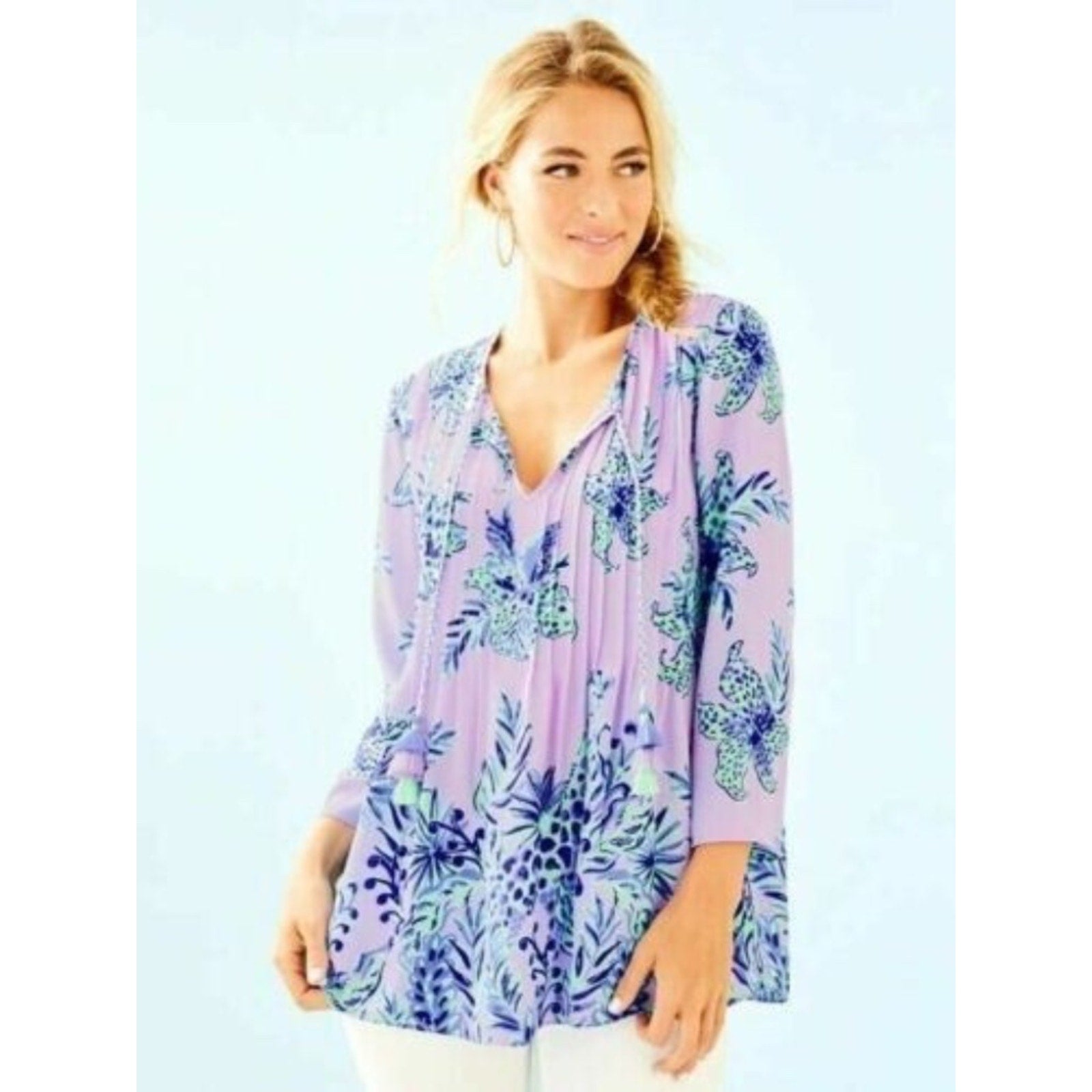Lilly Pulitzer Marilina Tunic Blouse Top in Light Lilac Verbena Jungle Path -XS