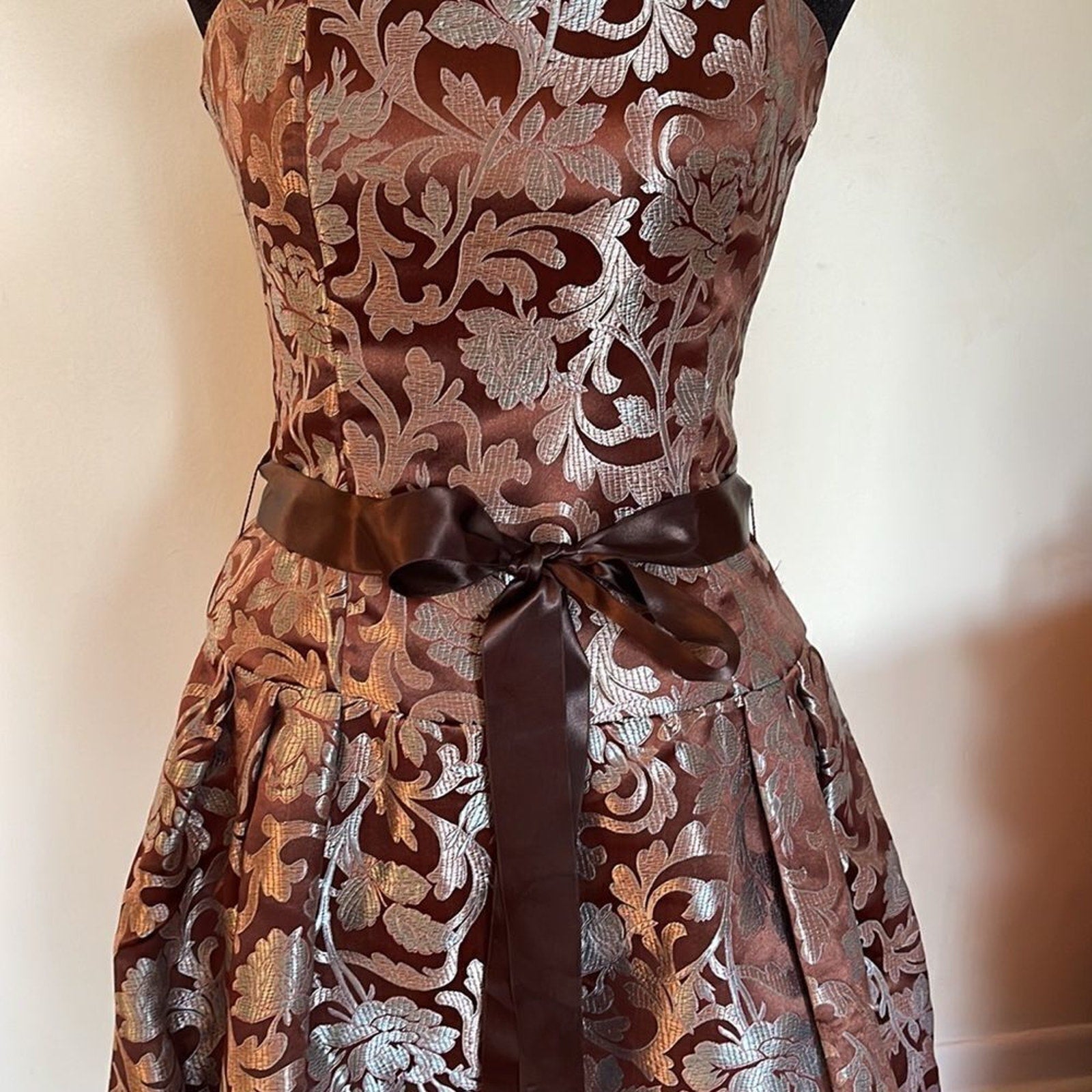 Vintage Jessica McClintock strapless brown metallic dress - size 4