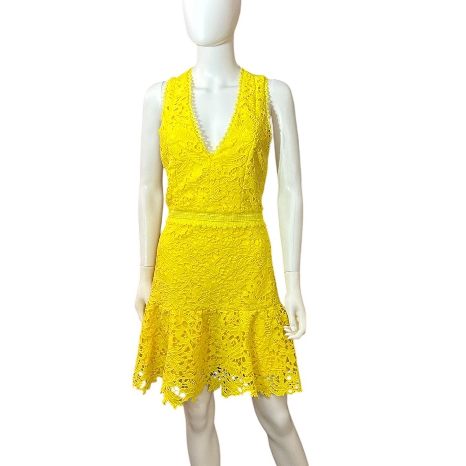 NWT Alice + Olivia Marleen Fit & Flare Lace Dress Sun Yellow $395 - Size 8