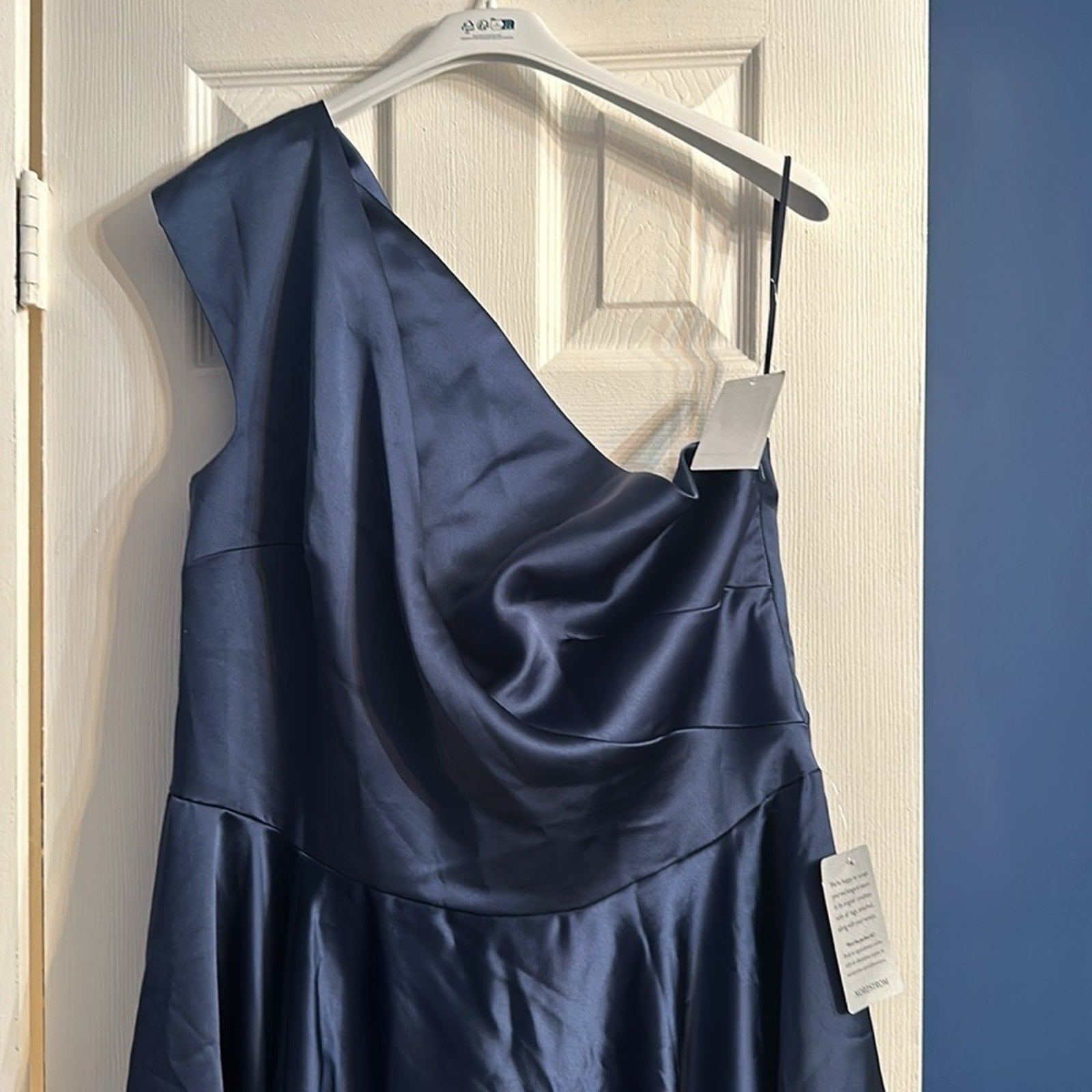 NWT Amsale One-Shoulder High-Low Satin Cocktail Dress in French Blue - size 20