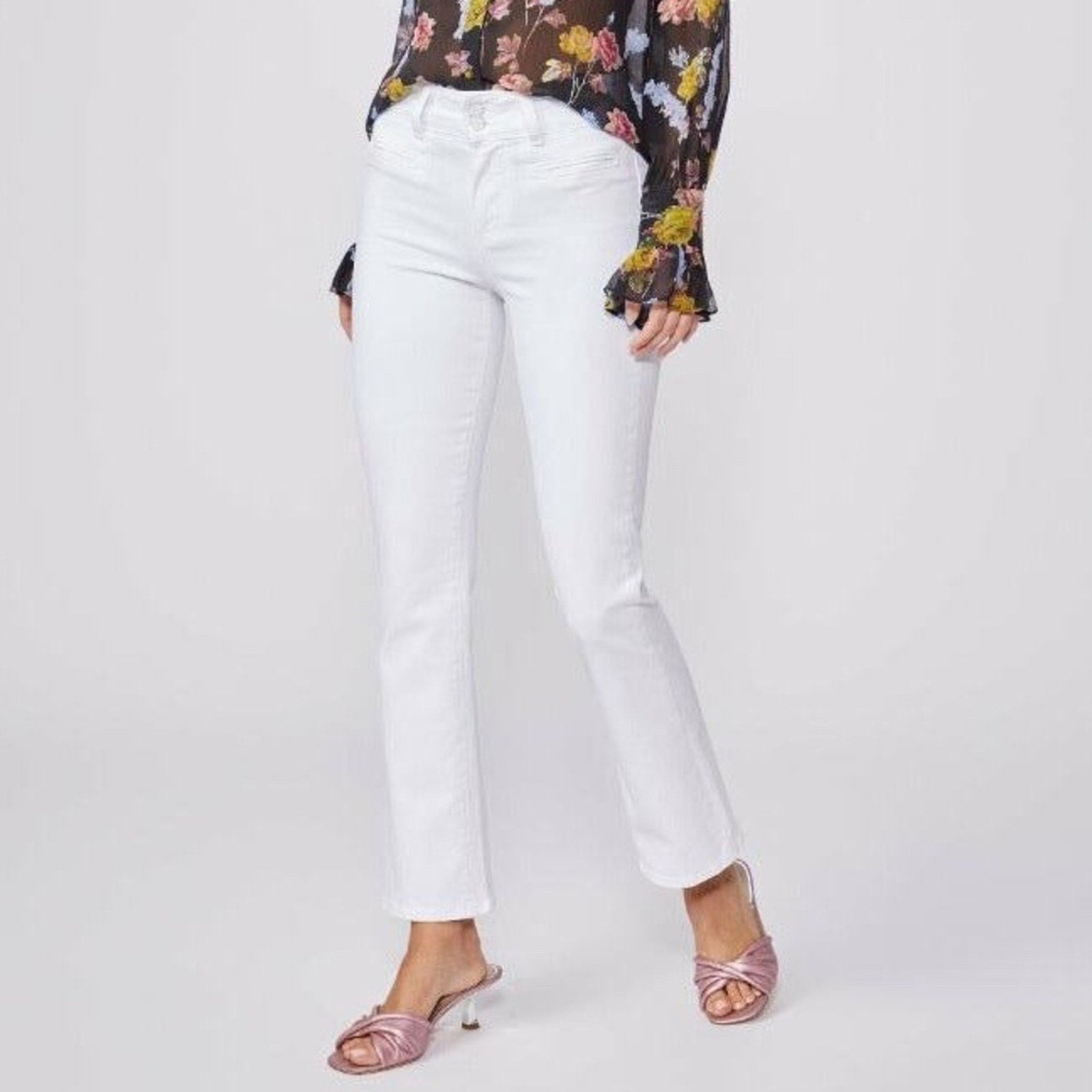 NWT Paige Claudine High Rise Ankle Flare Jean Crisp White Size 31