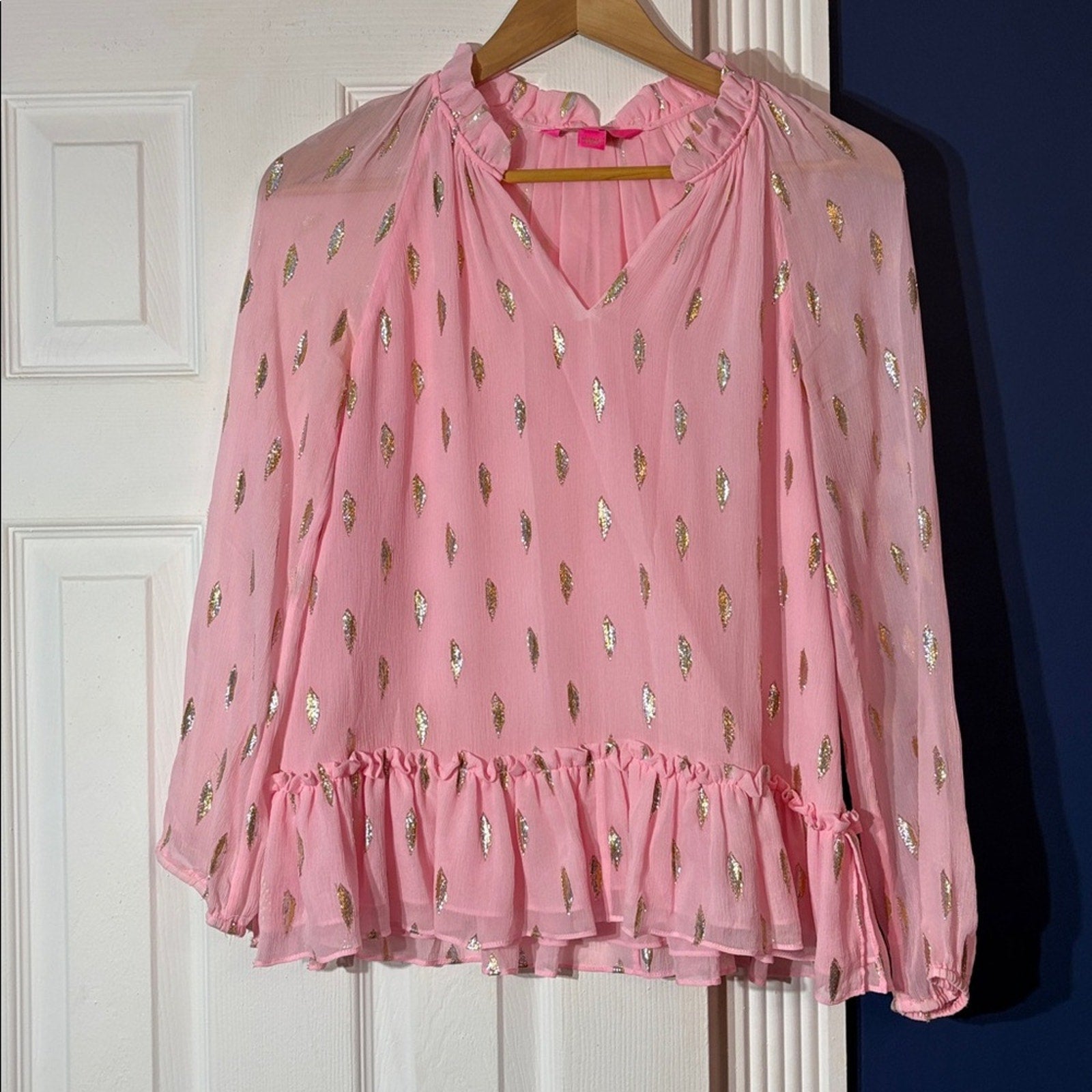 LILLY PULITZER Silk Savanna Top In Pink Tropics Tint Diamond Metallic Clip - XS