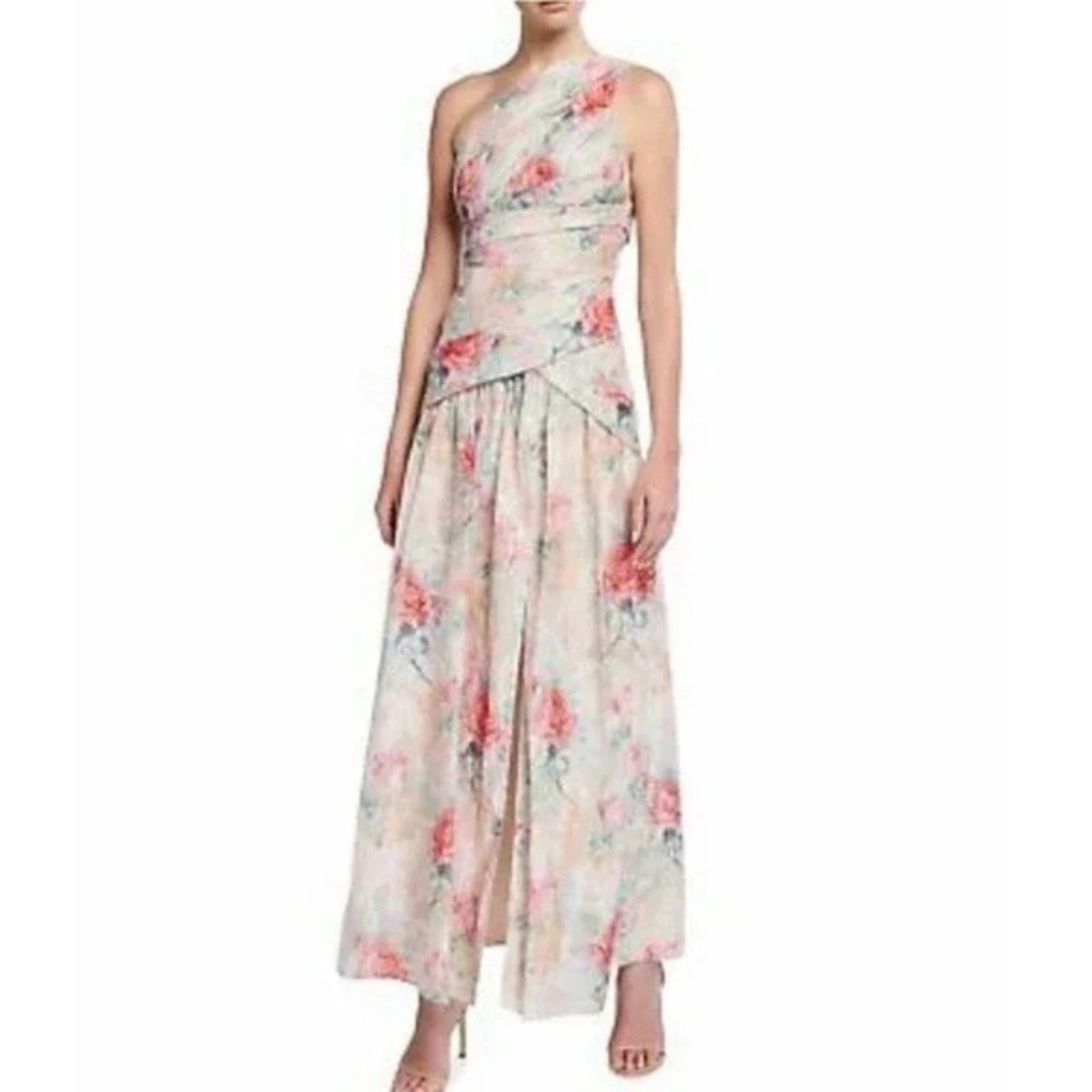 Aidan Mattox One-Shoulder Rose‎ Jacquard Front Slit -size 6