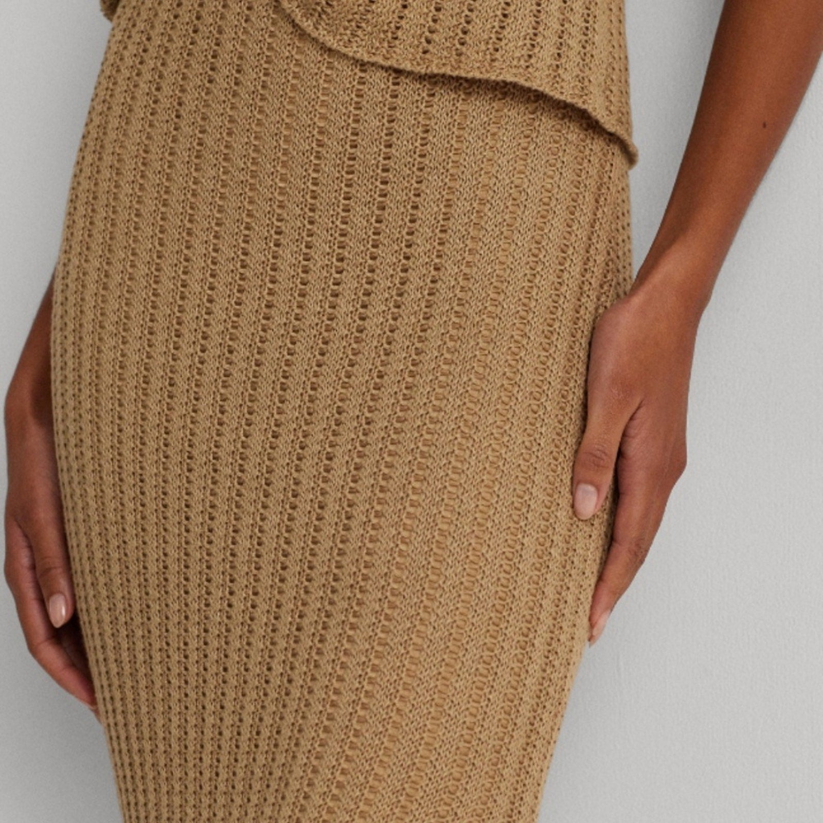 NWT Lauren Ralph Lauren Women Rib Knit Linen Pencil Skirt Beige - size M