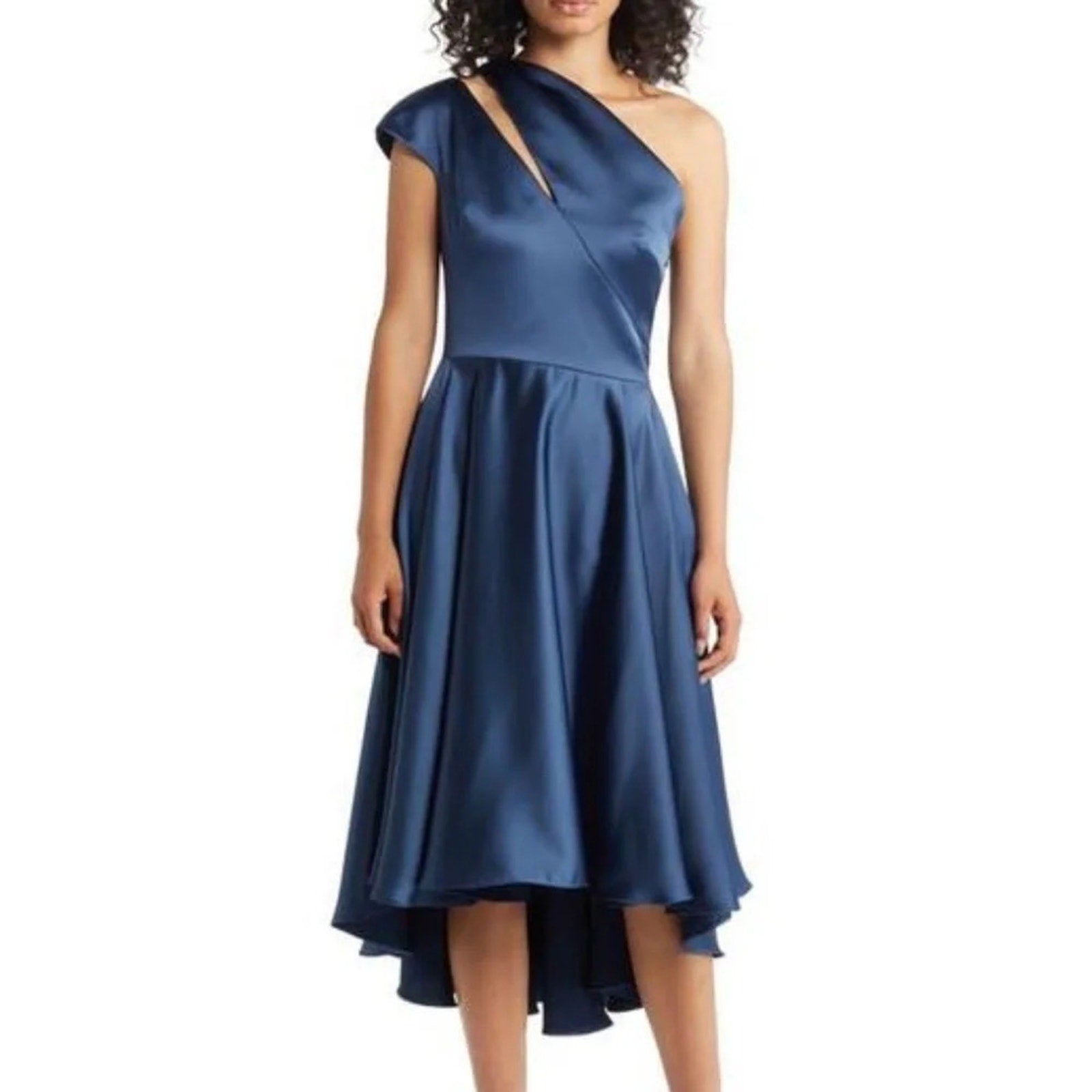 NWT Amsale One-Shoulder High-Low Satin Cocktail Dress in French Blue - size 20
