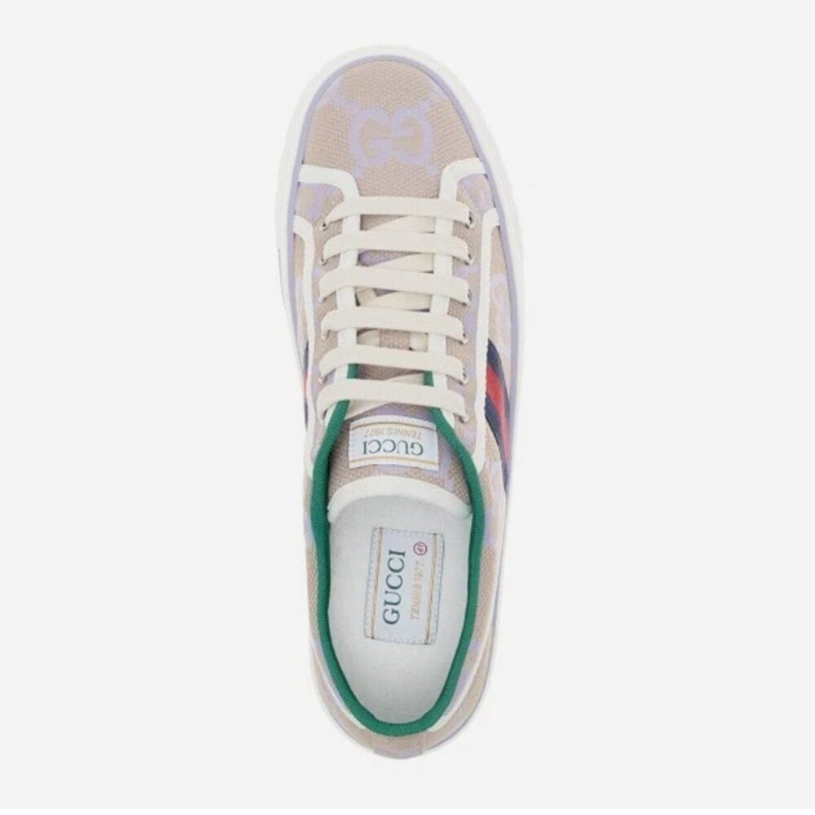 Gucci Z4403 Womens Beige Lilac Canvas Jumbo GG Tennis 1977 Sneakers - 7
