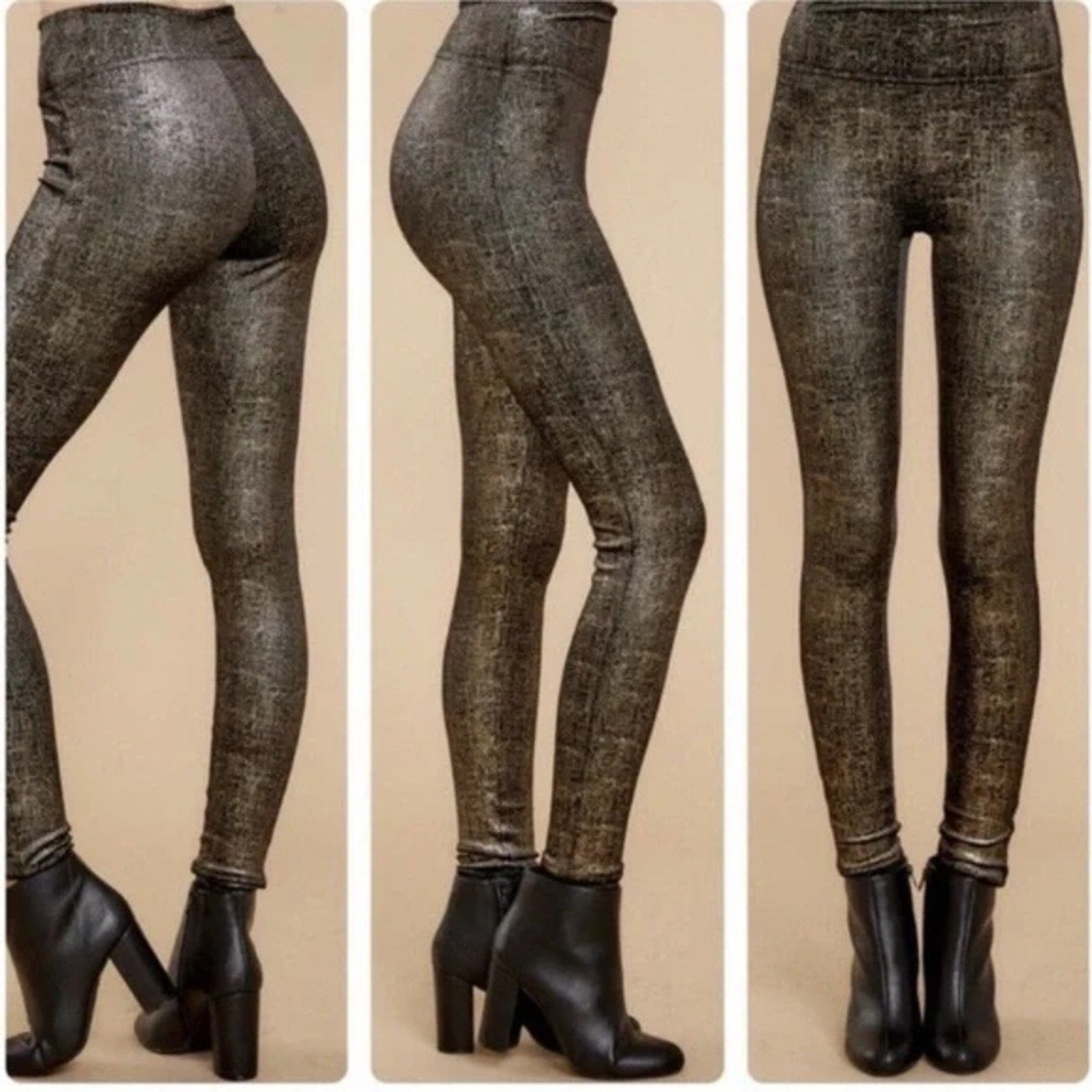 Spanx Velvet Shine Legging - Black & Good Metallic Soft Medium Shaping - size M