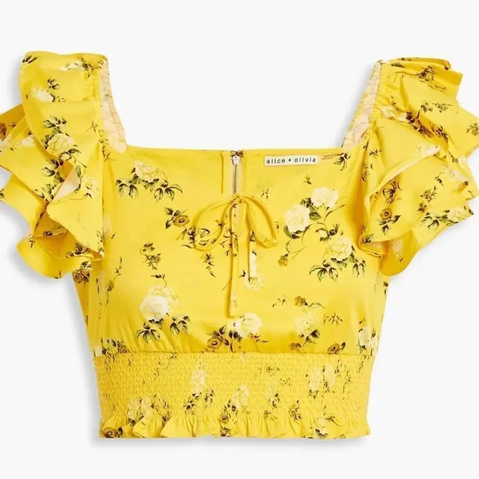NWOT Alice and Olivia Shanae Floral Print Ruffle Sleeve Crop Top - size XL