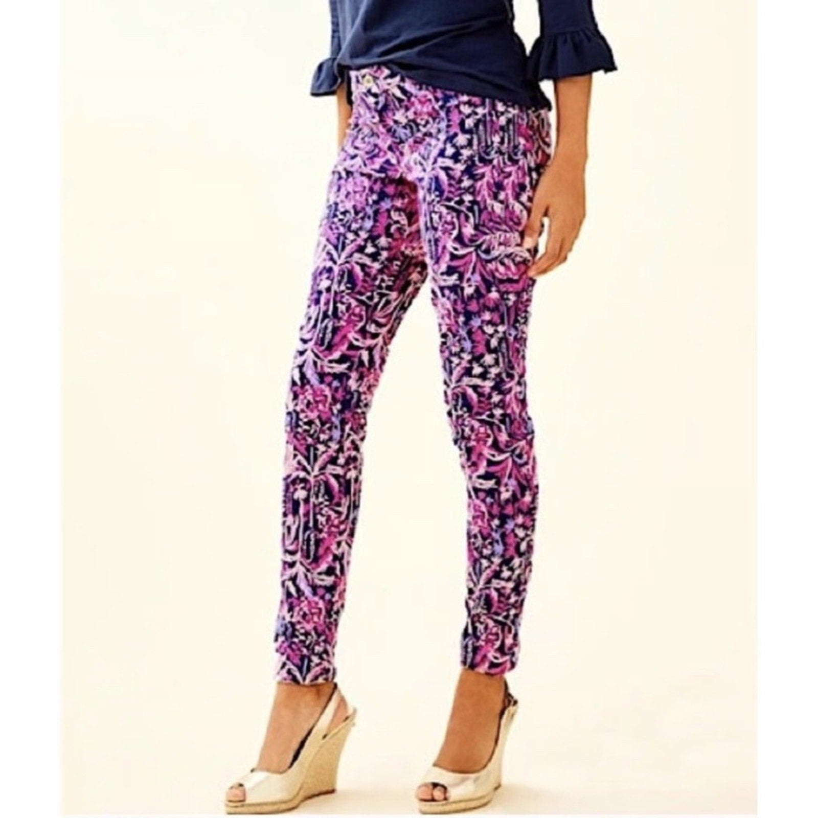 NEW Lilly Pulitzer Kelly Skinny Ankle Pants Bright Navy Swing of Things -size 16