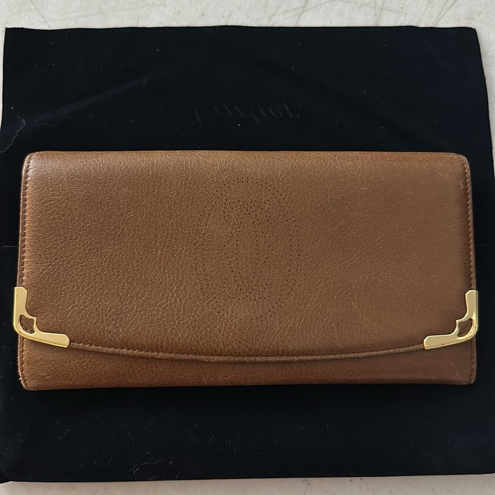 Cartier Marcello Long Wallet Brown Leather Gold Hardware Women's