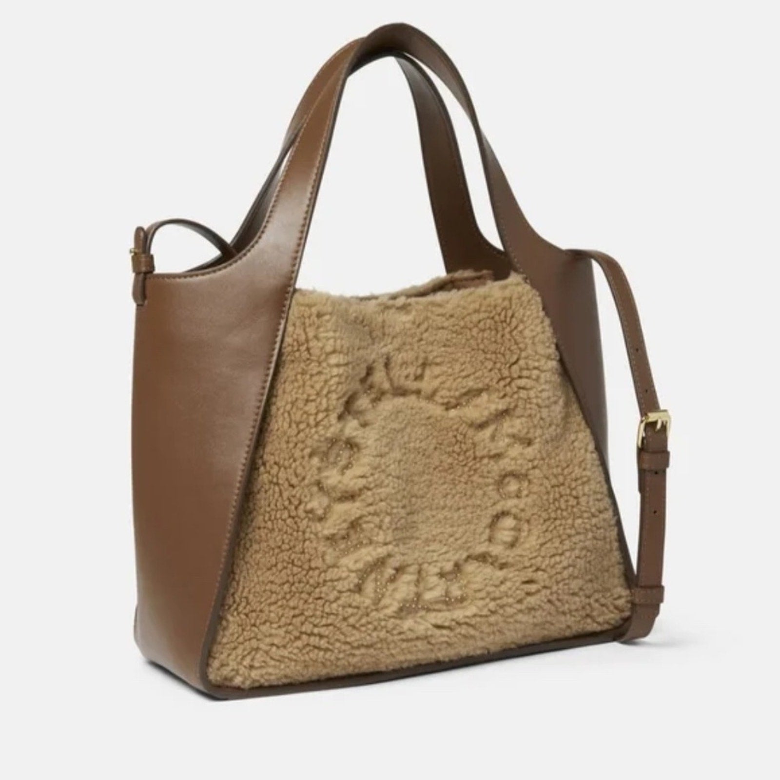 Stella McCartney Teddy Logo Tote Crossbody Bag Brown Biscuit