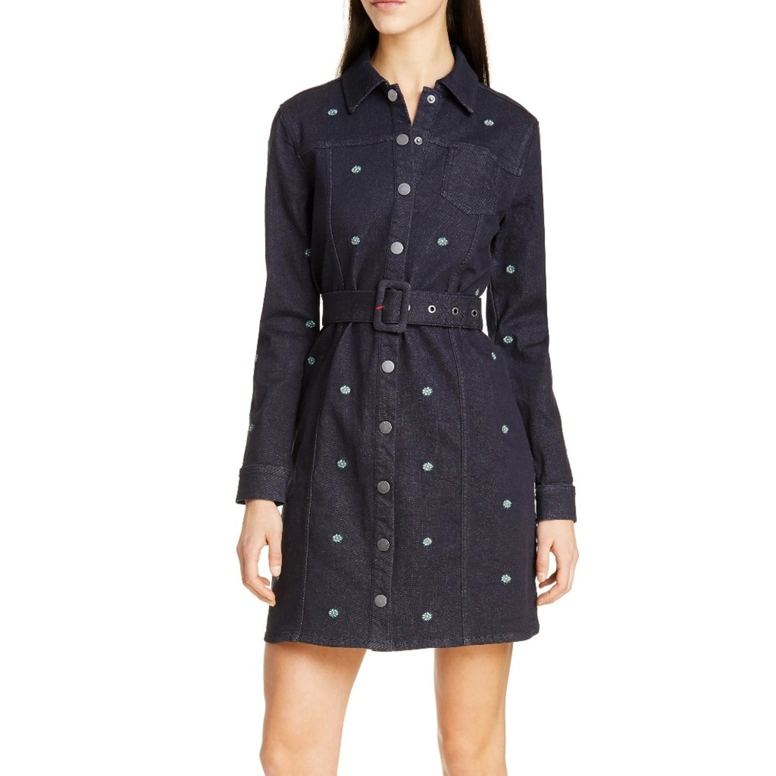 Ted Baker Rosarie Embroidered Denim Dress - size 12 (size 5)