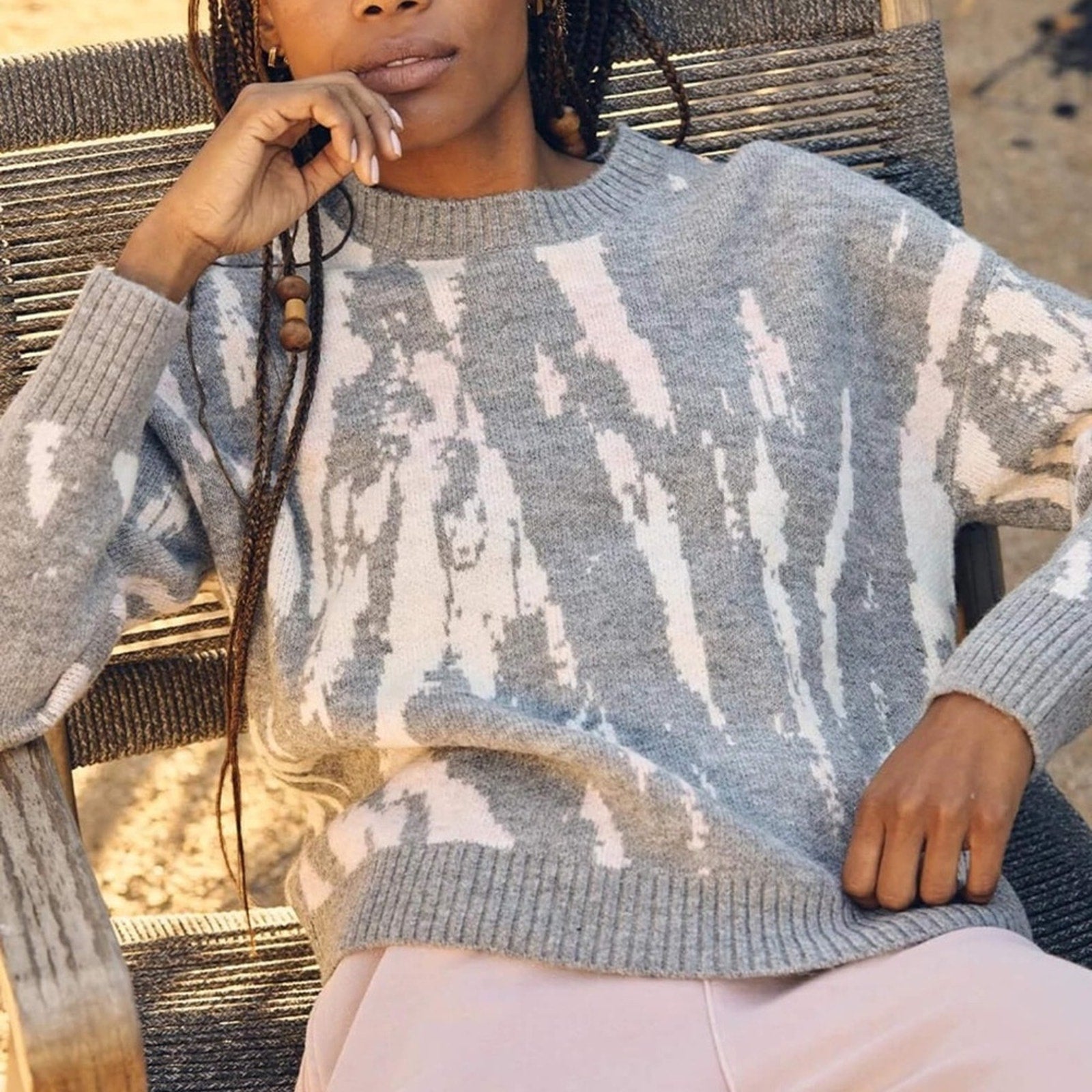 NWT Rails Women's Gray Virgo Tie Dye Wool-Blend Pullover Sweater - size Large