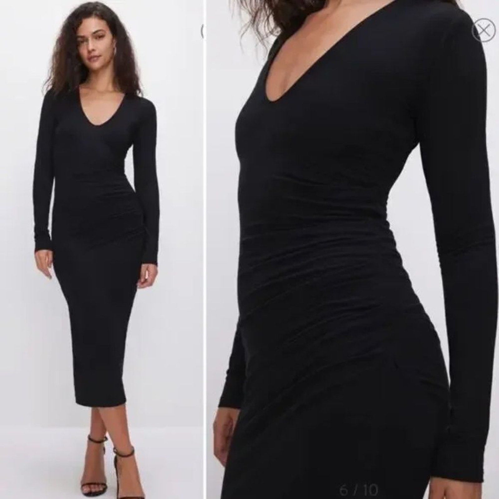 NEW Good American Gathered Black Long Sleeve Maxi Dress - size 0/XS