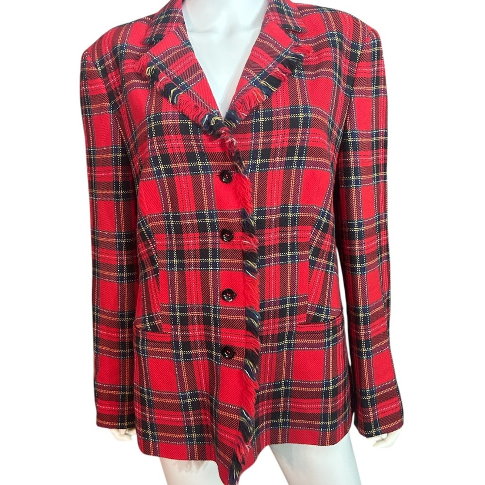 Hauber Wool Blazer Red Plaid Wool Tartan Holiday Germany - size 16